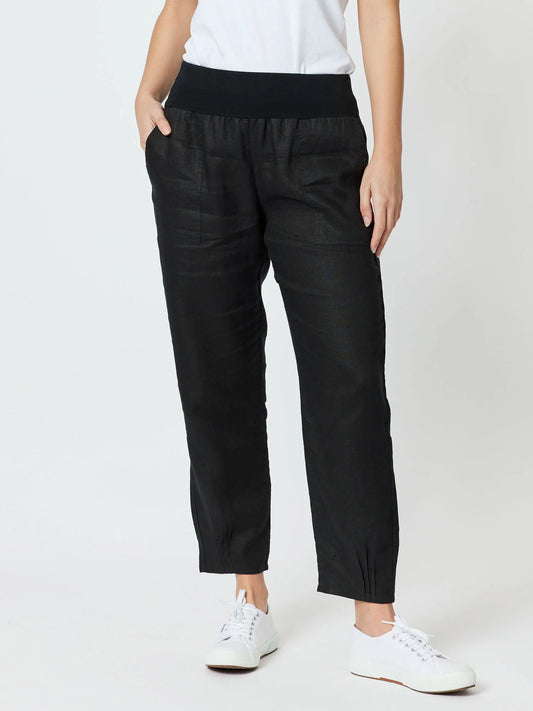 Jersey Waist Linen Pant - Black