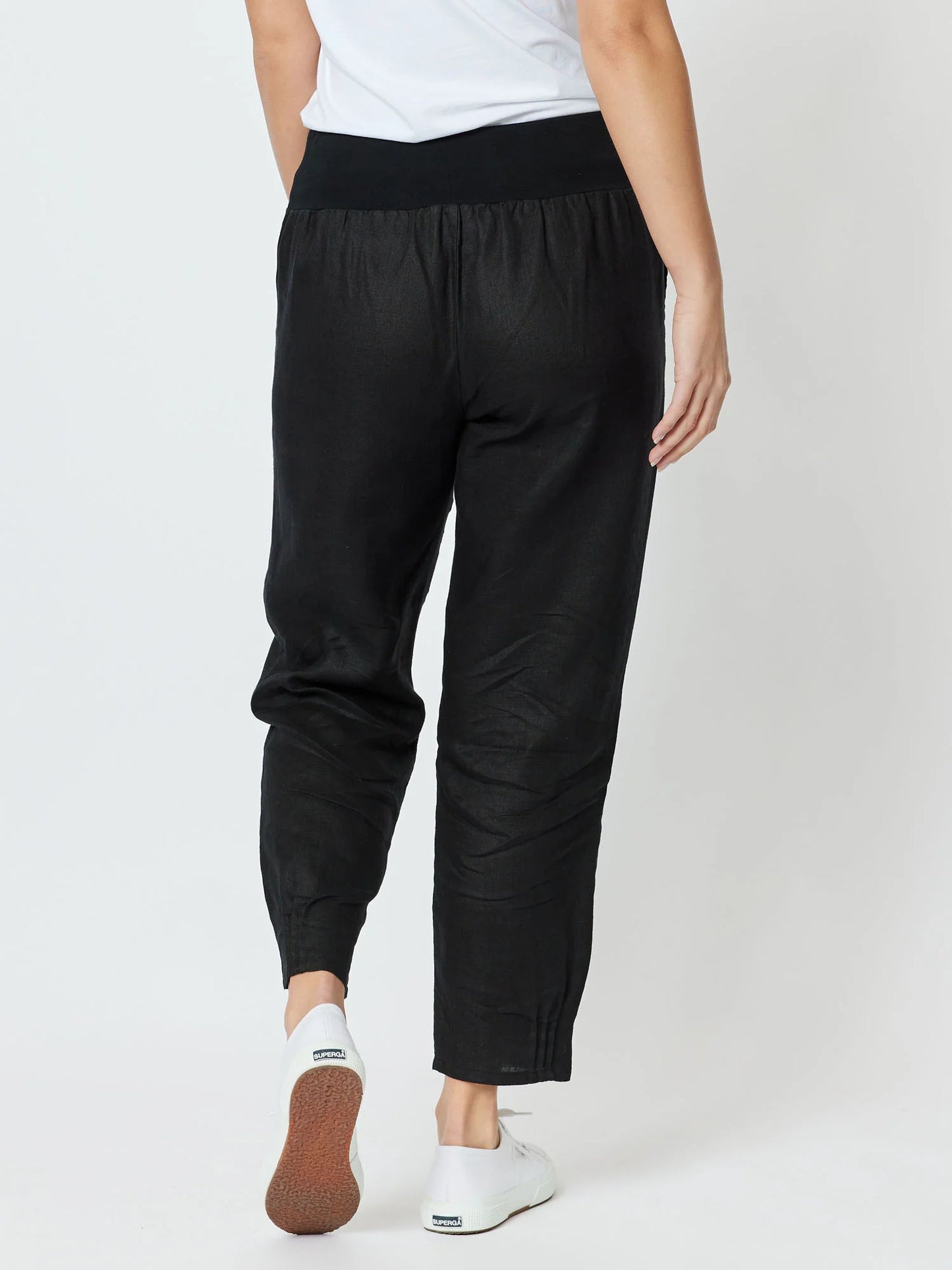 Jersey Waist Linen Pant - Black