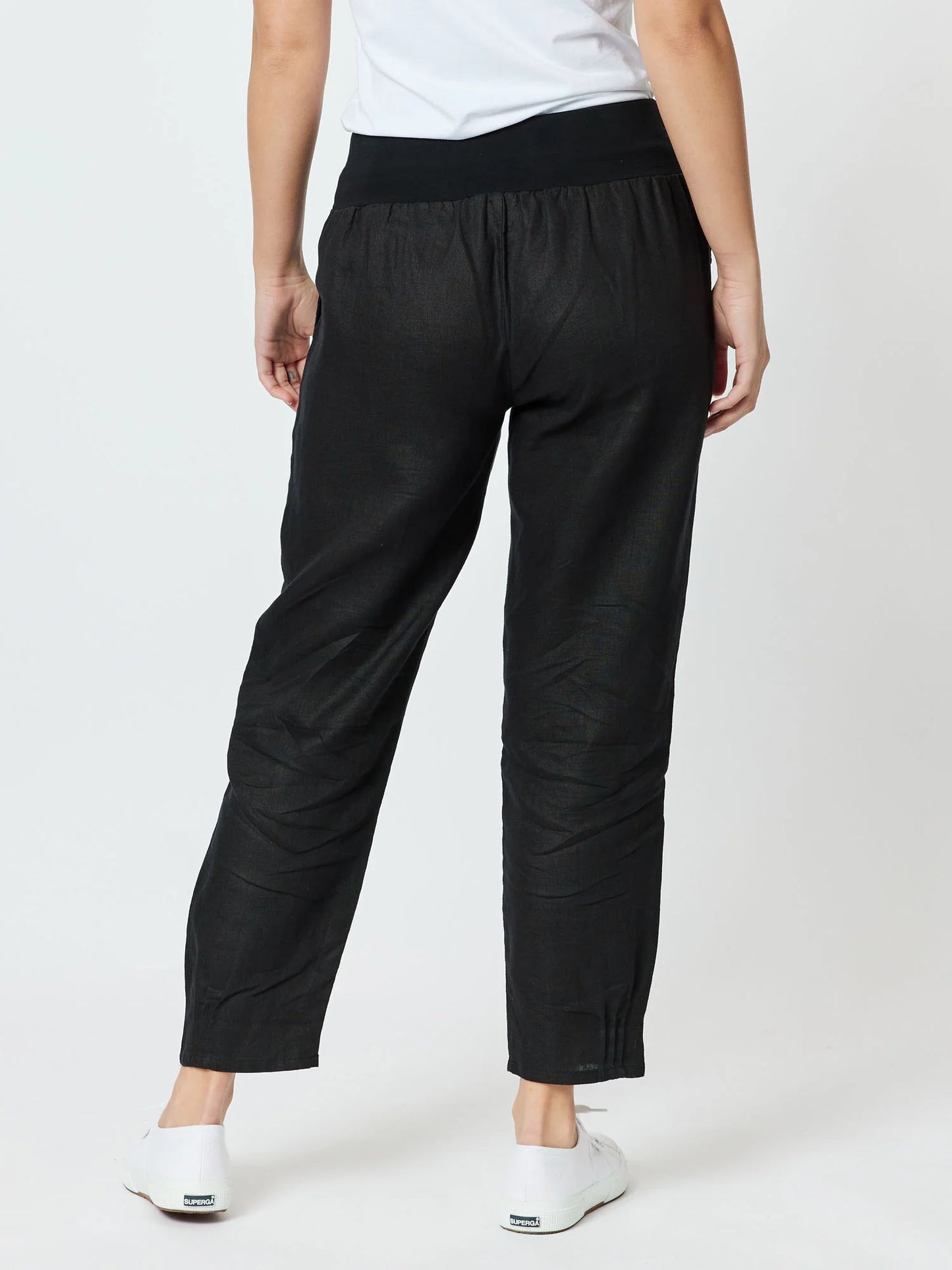 Jersey Waist Linen Pant - Black