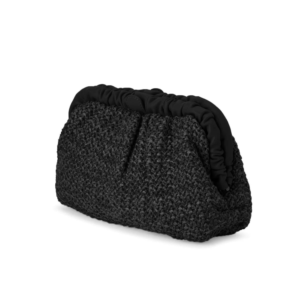 Amalia Pleated Woven Clutch - Black
