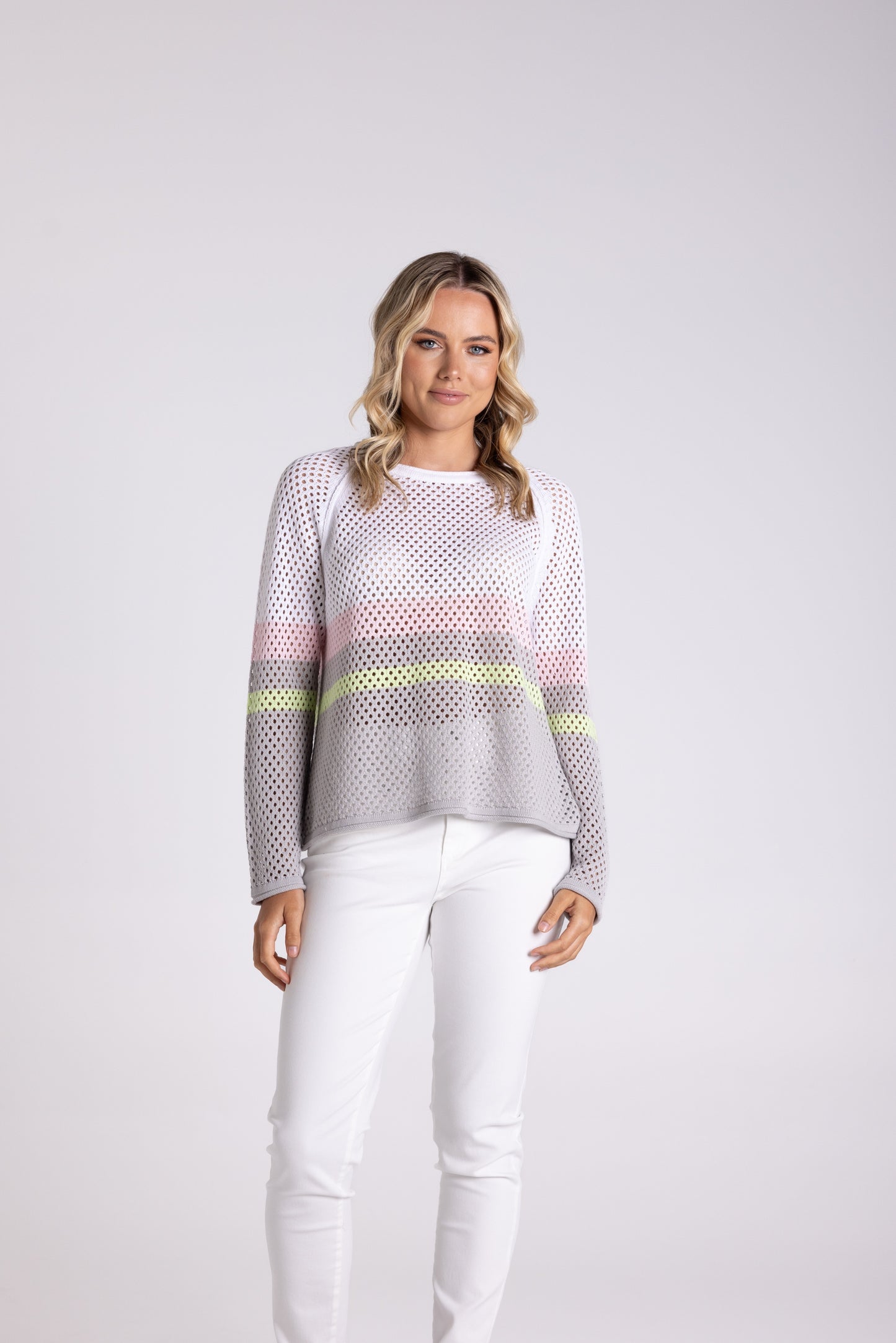 Pointelle Spliced Sweater - White Combo
