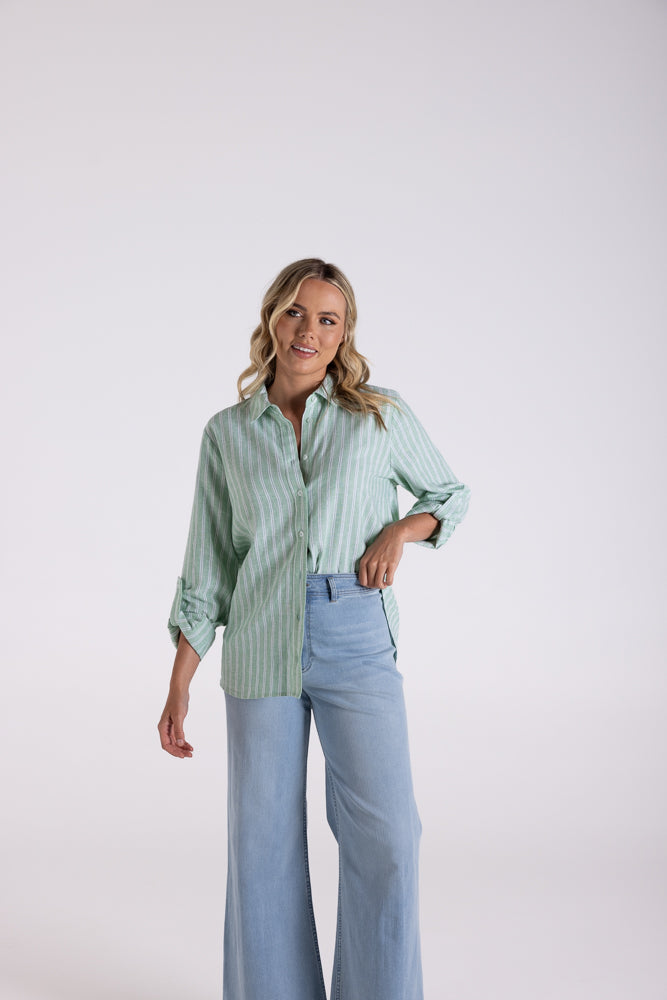 Linen Viscose Stripe shirt - Fern & White