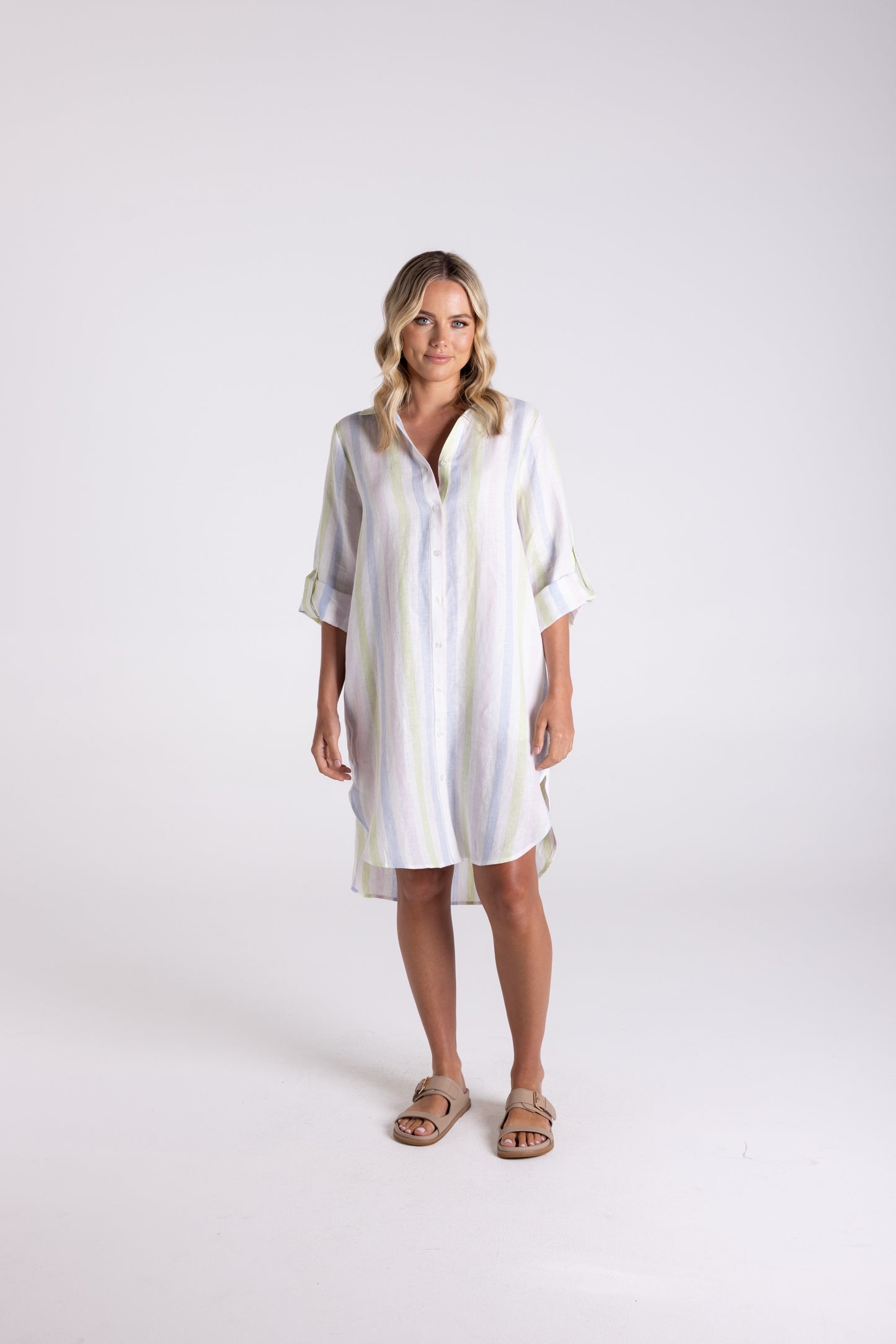 Multi Stripe Linen Shirt Dress