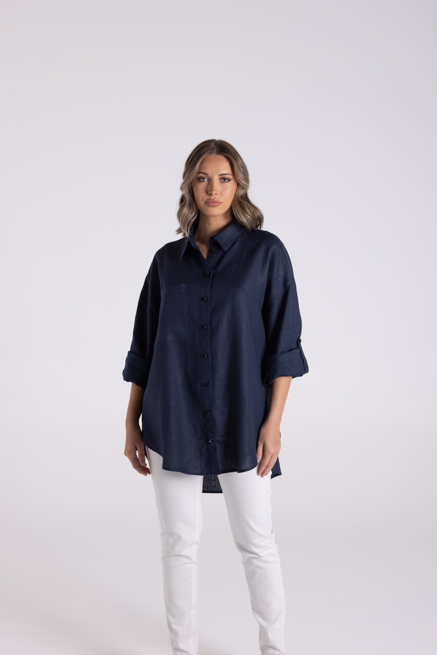 Oversized Linen Shirt - French Navy