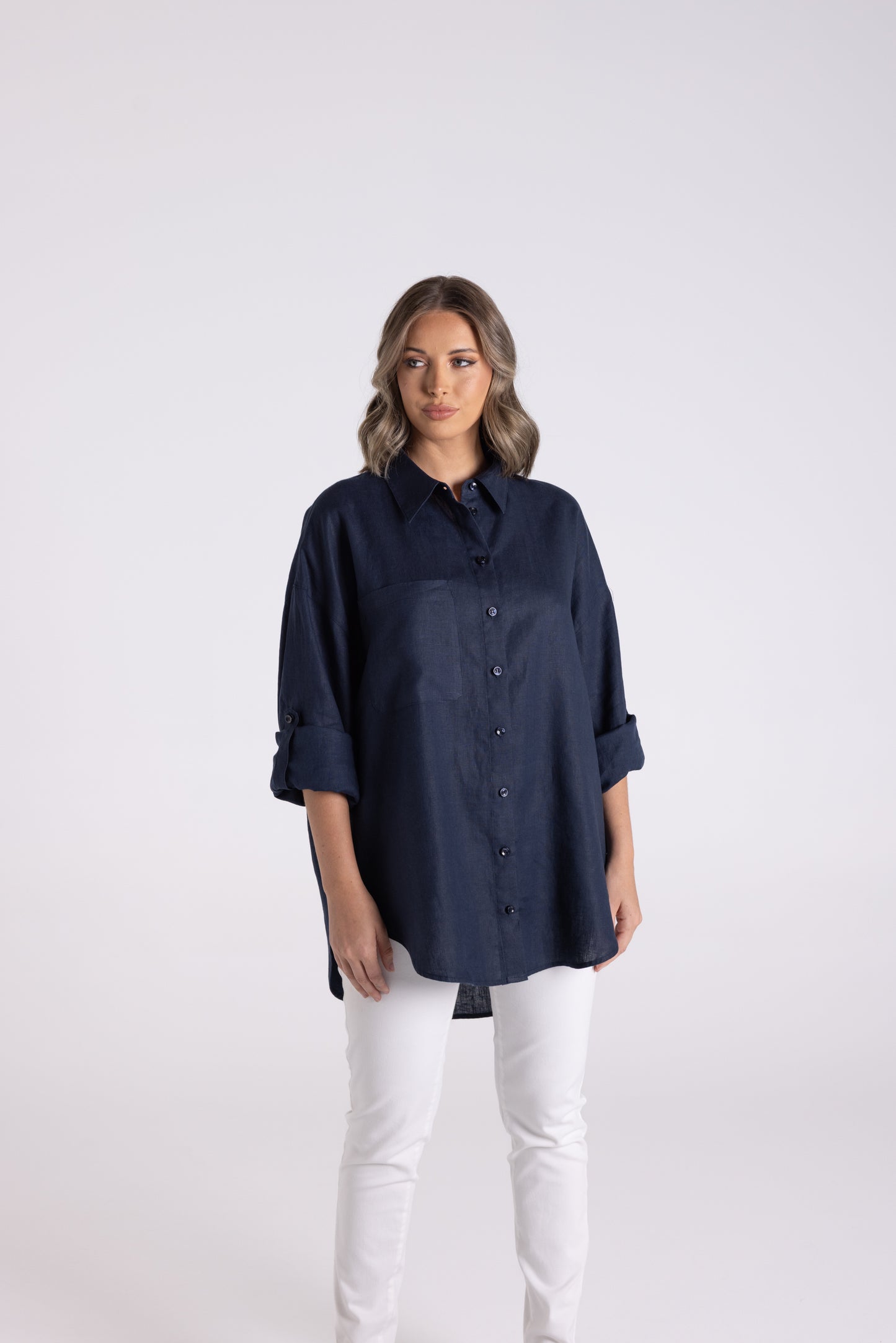 Oversized Linen Shirt - French Navy