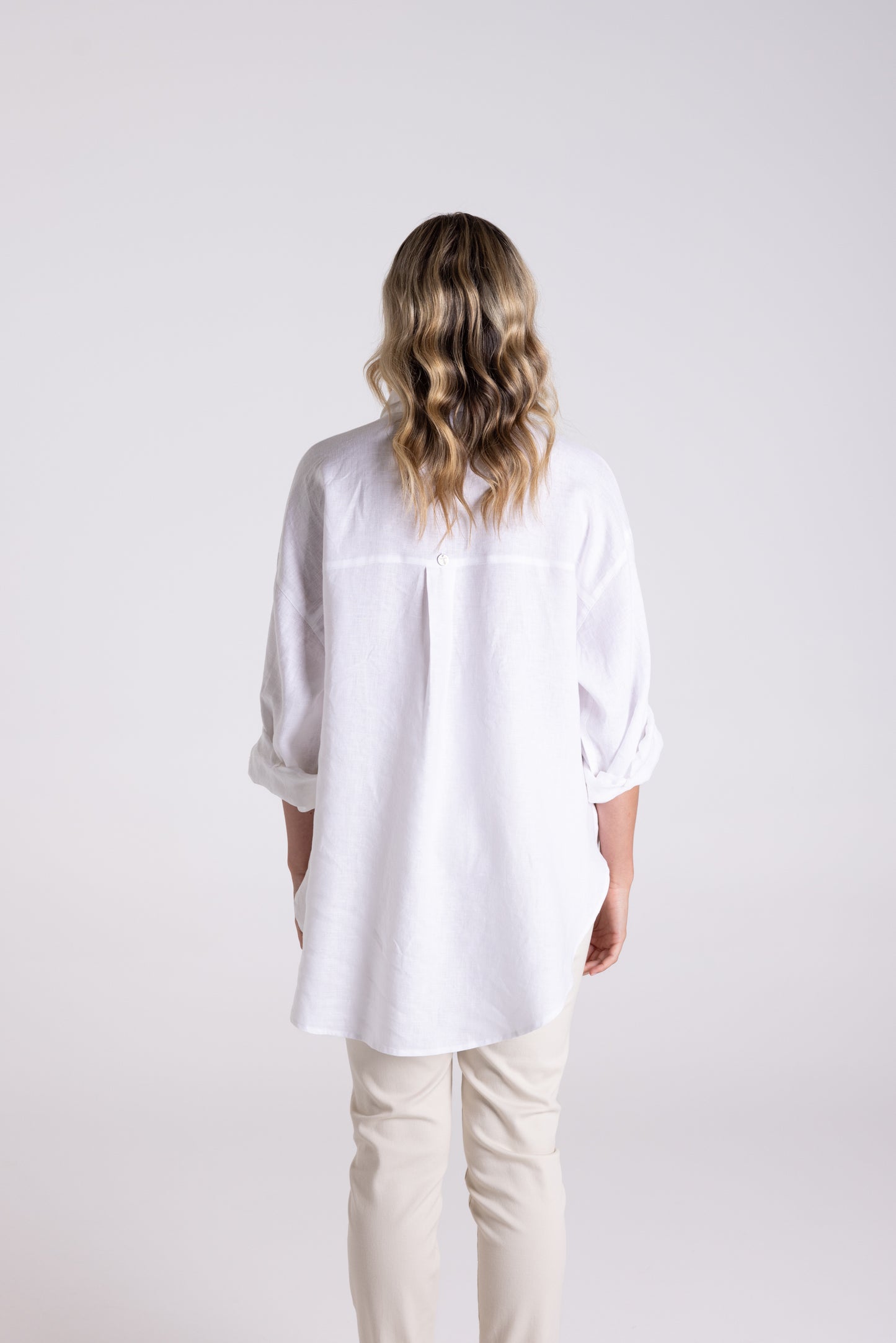 Dropped Shoulder Oversized Linen Shirt - White