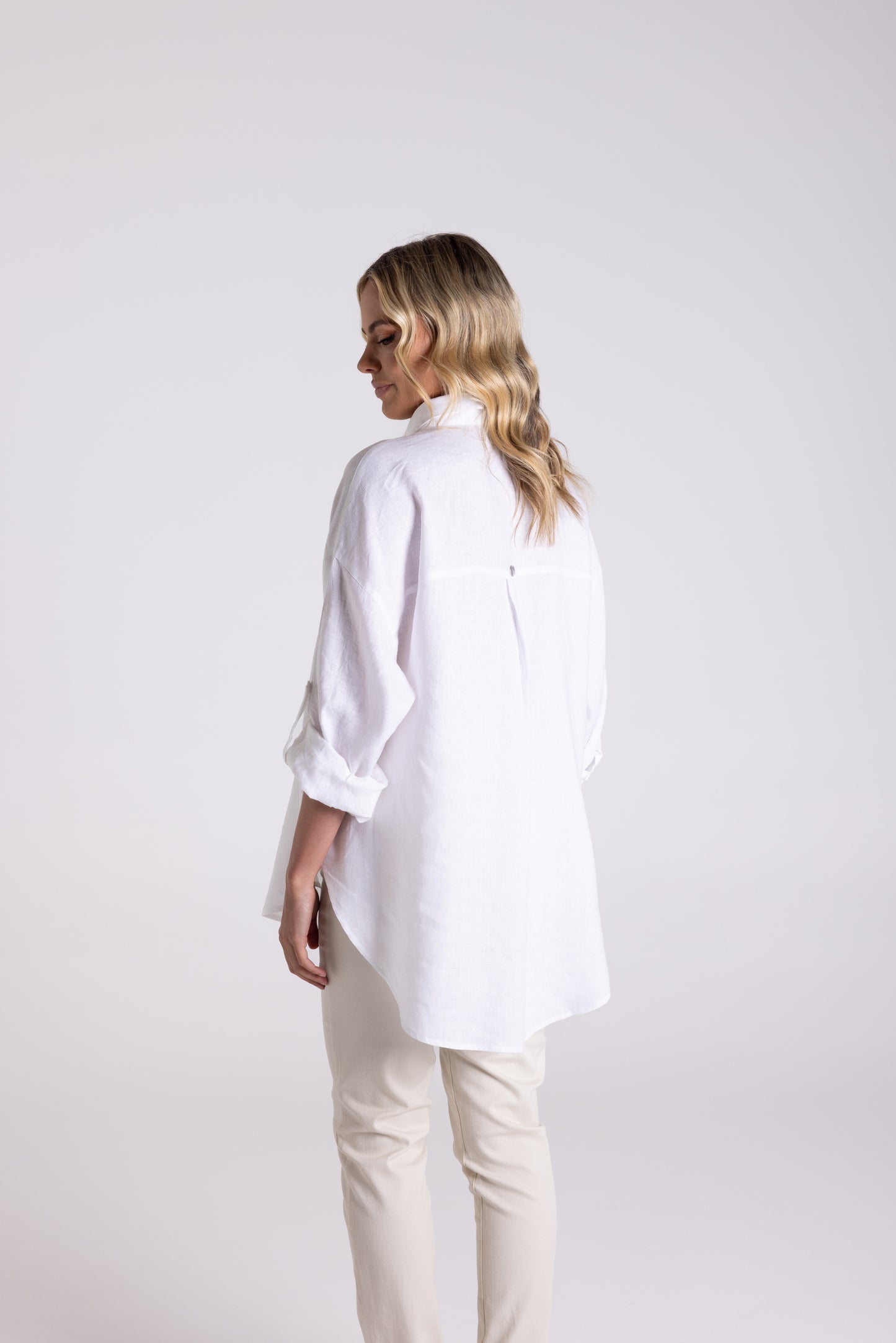 Dropped Shoulder Oversized Linen Shirt - White