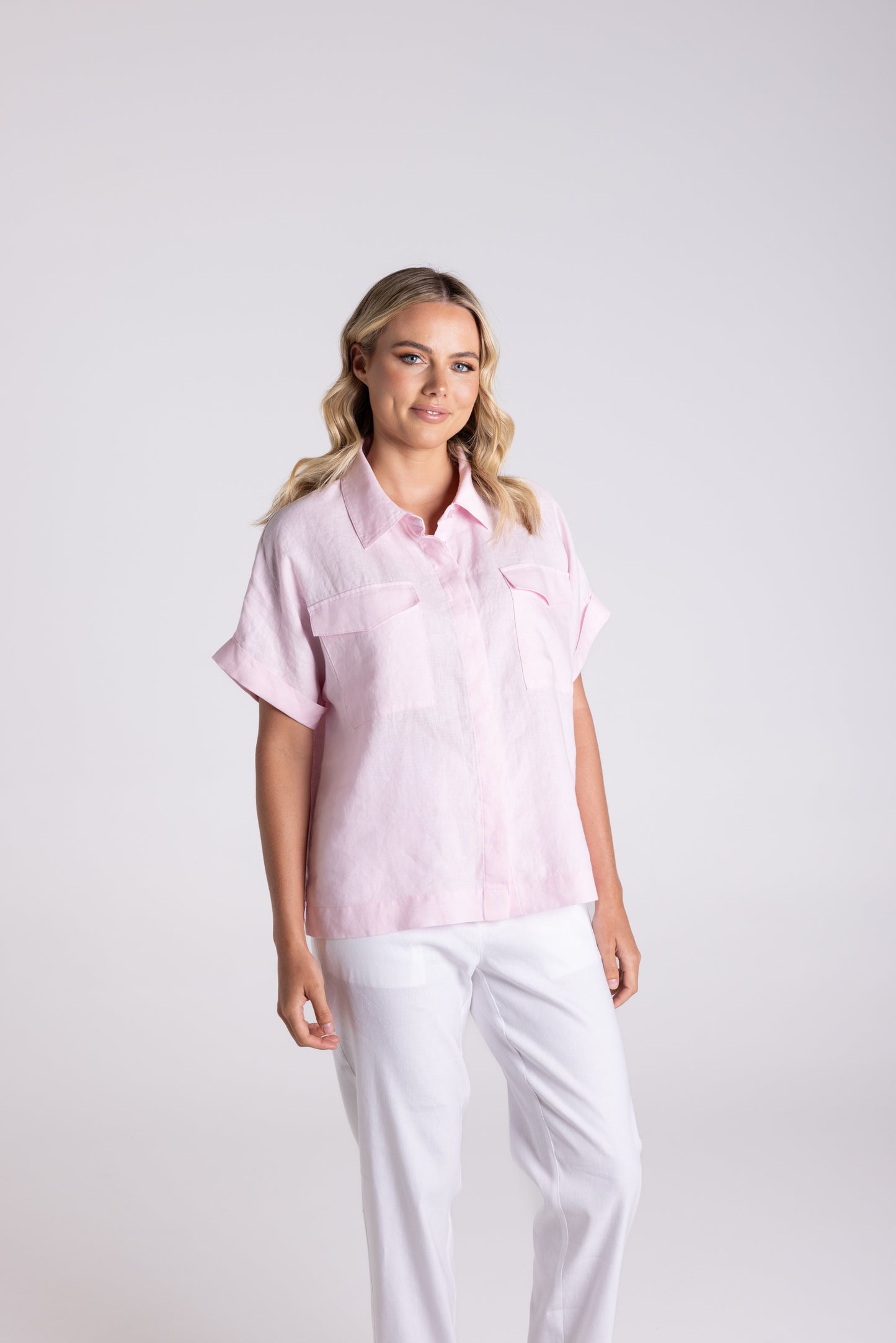 Dropped Shoulder Oversized Linen Shirt - Pink