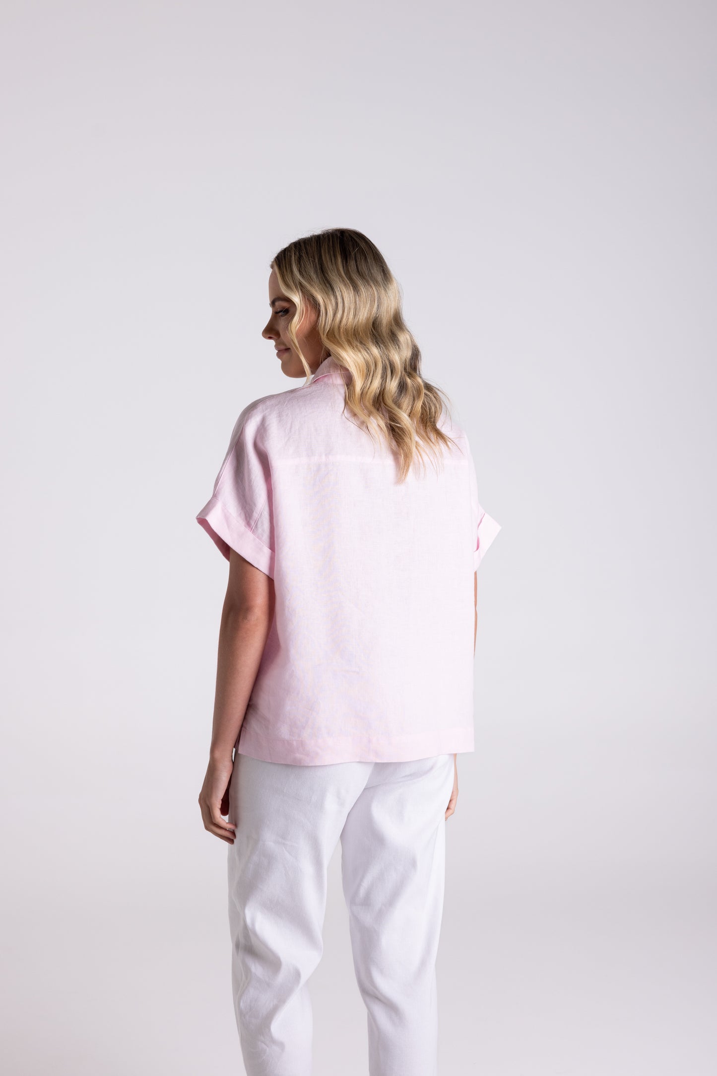 Dropped Shoulder Oversized Linen Shirt - Pink