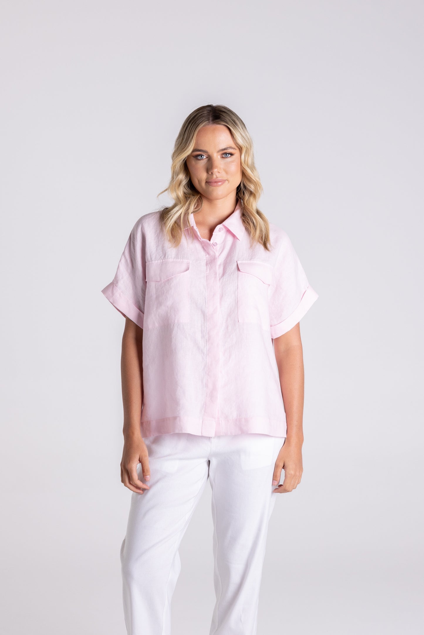 Dropped Shoulder Oversized Linen Shirt - Pink