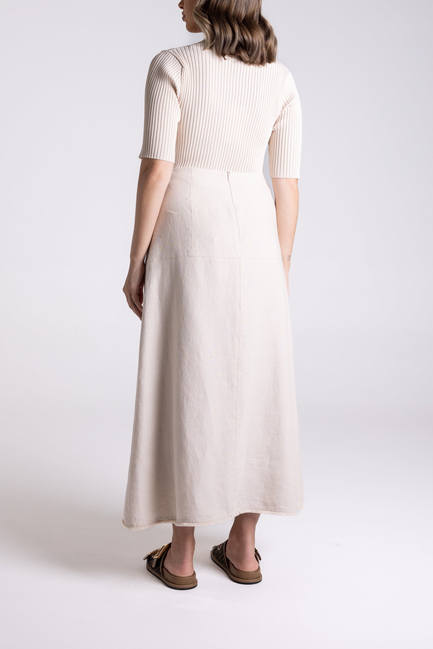 Linen Tweed Midi Skirt - Natural