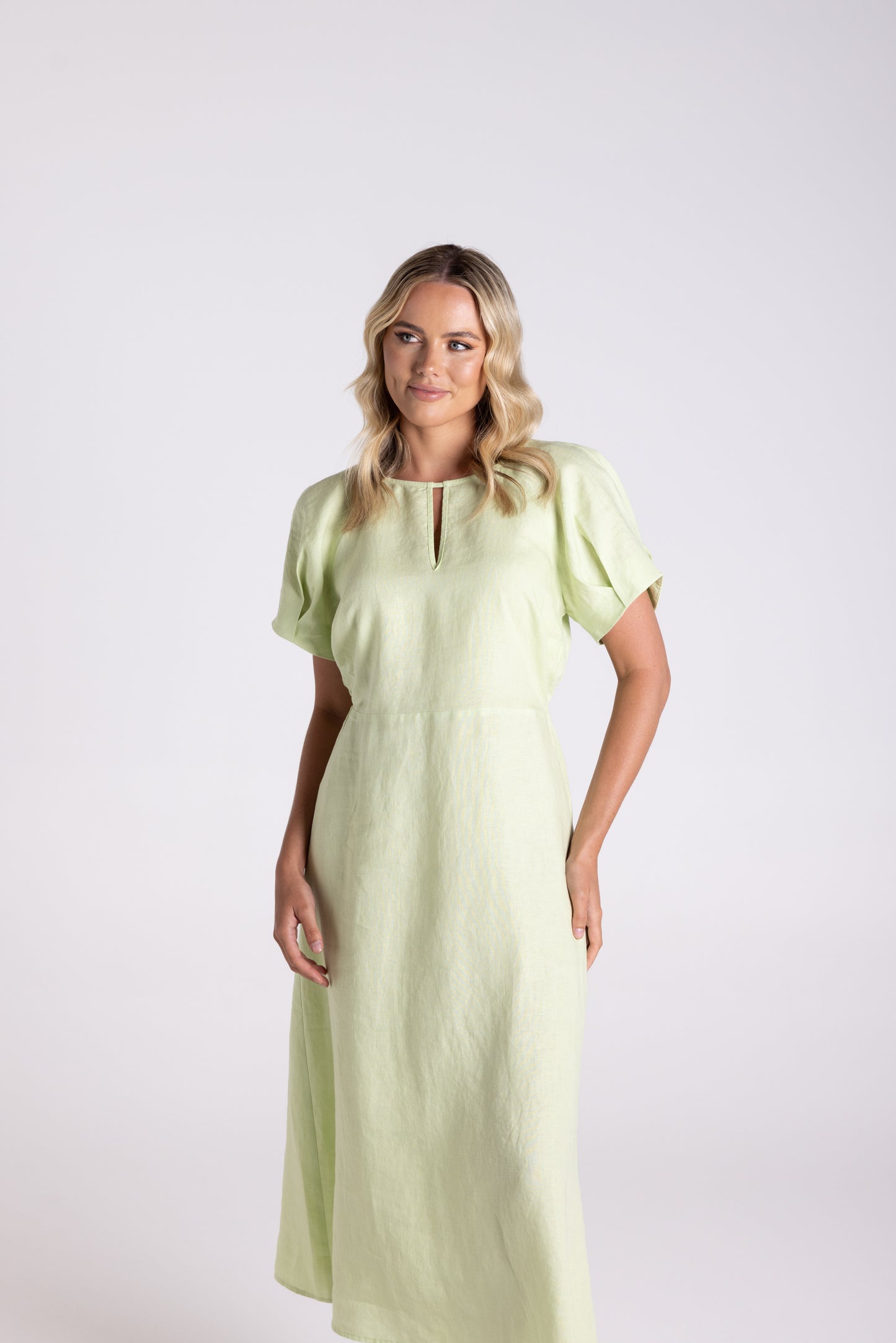 Linen Midi Dress - Lime