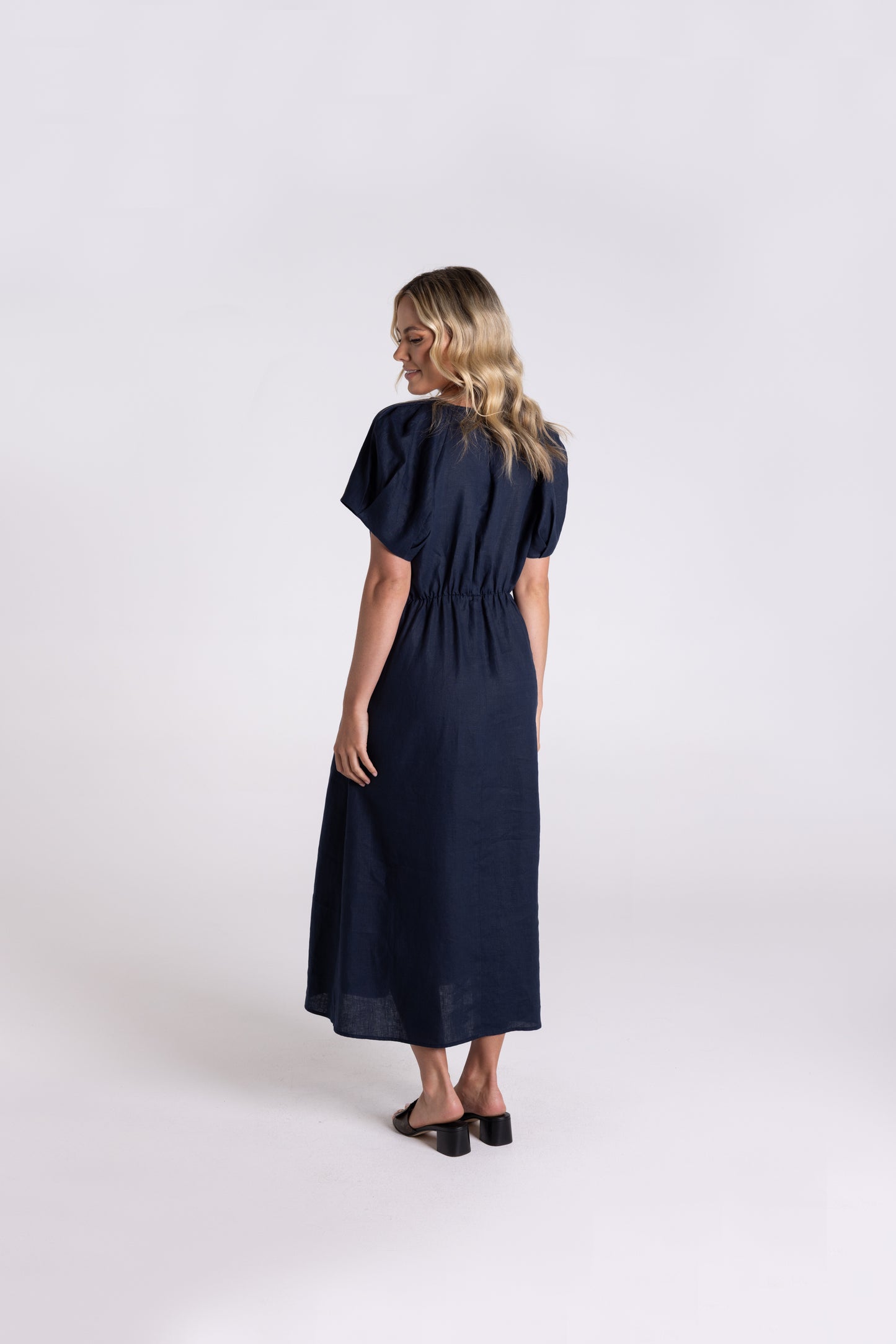 Linen Midi Dress - Navy