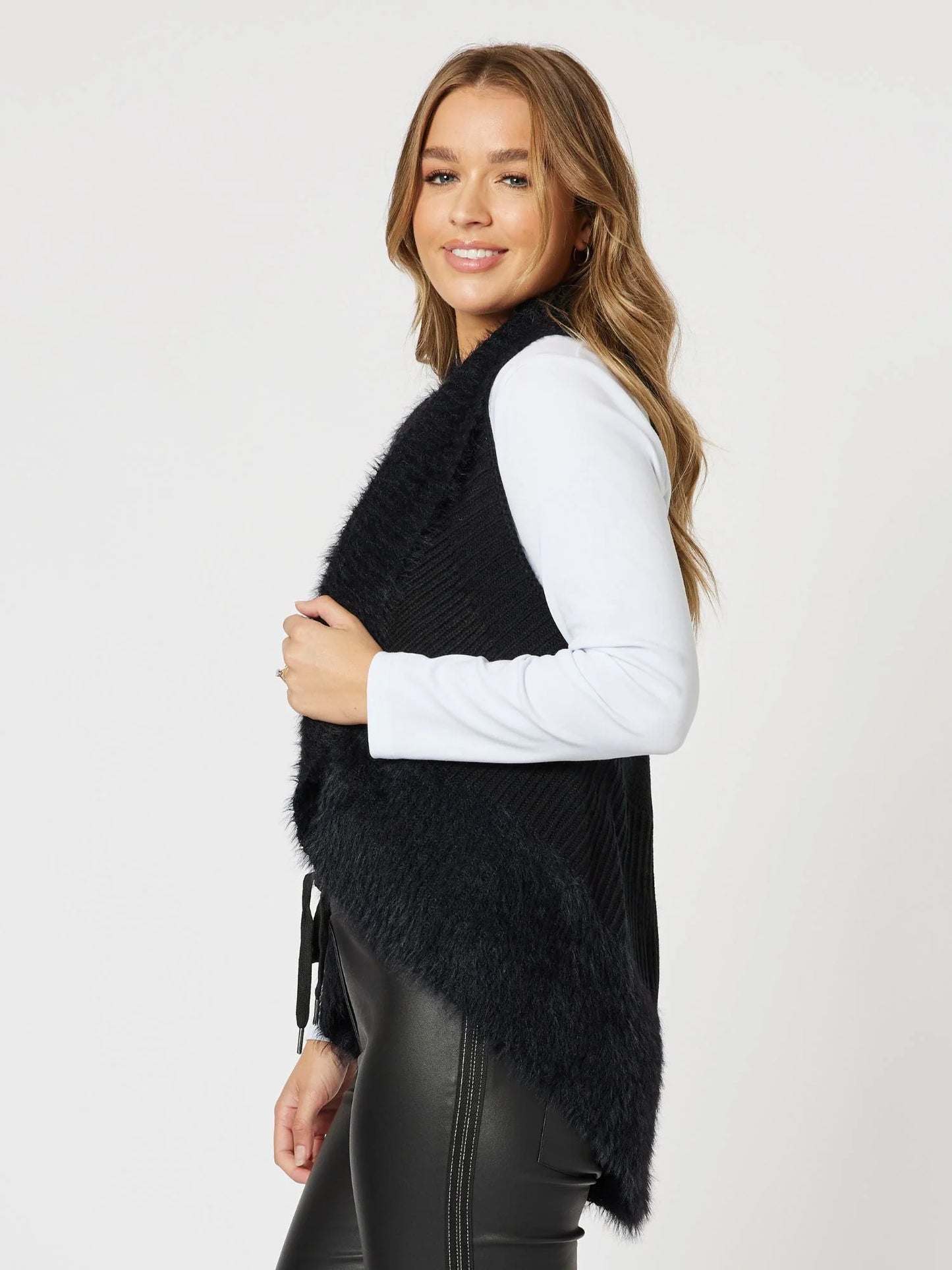 Faux Fur Knit Vest - Black