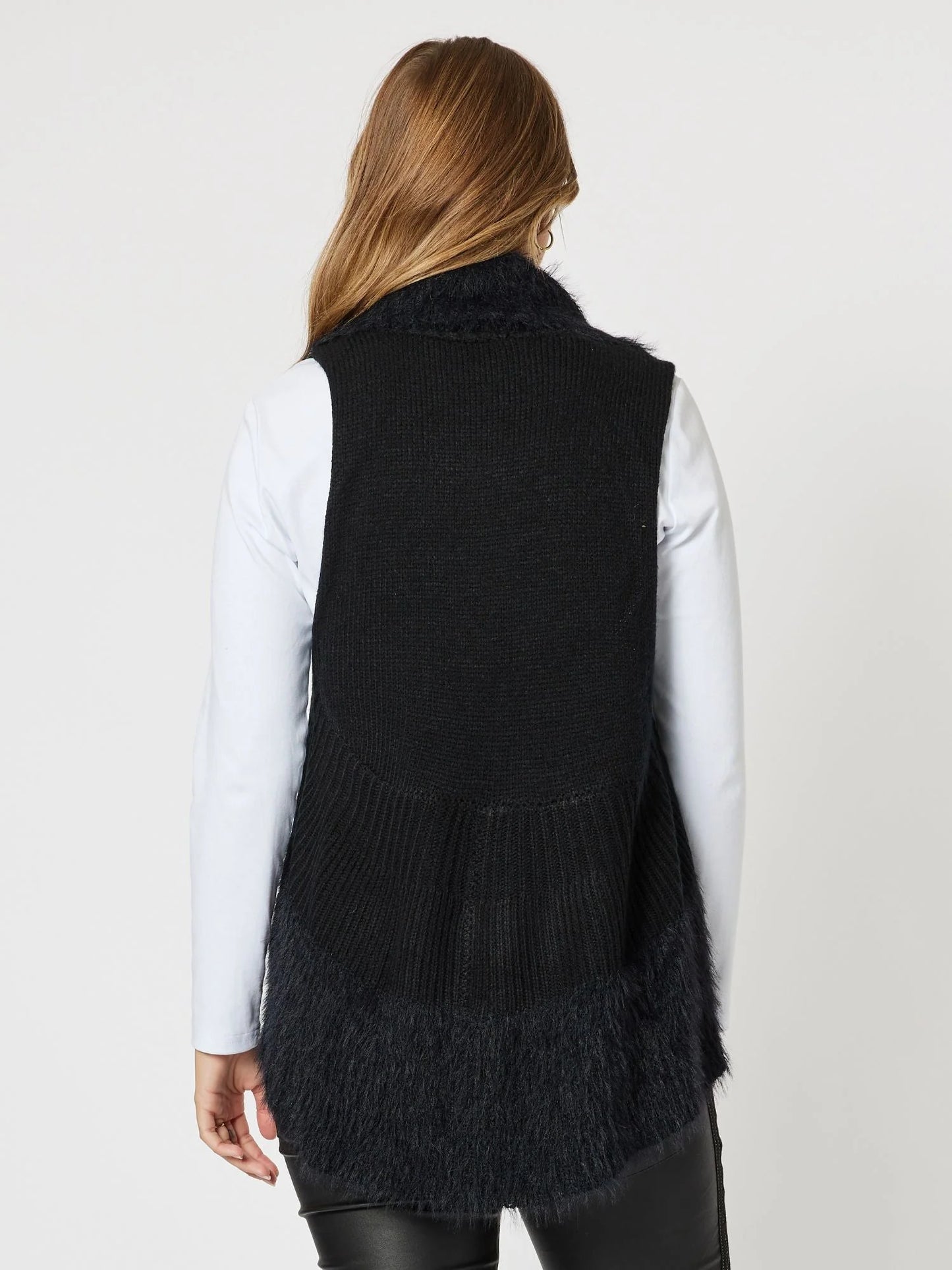 Faux Fur Knit Vest - Black