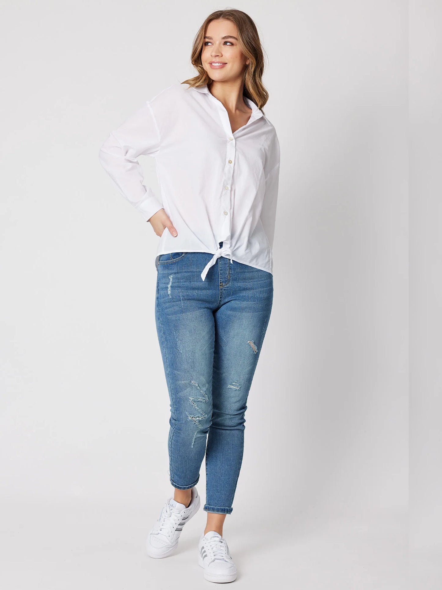 Tie Front Poplin Shirt - White