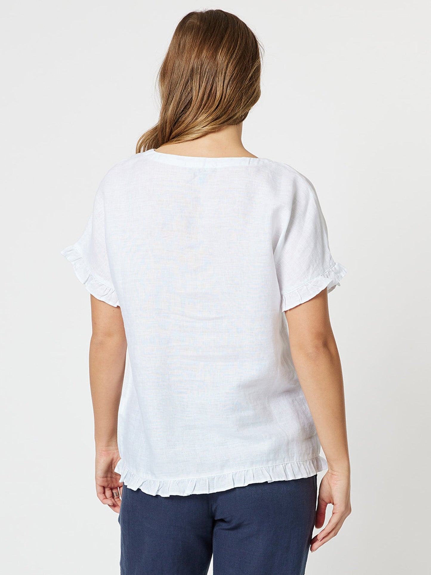 Alex Ruffle Linen Top - White