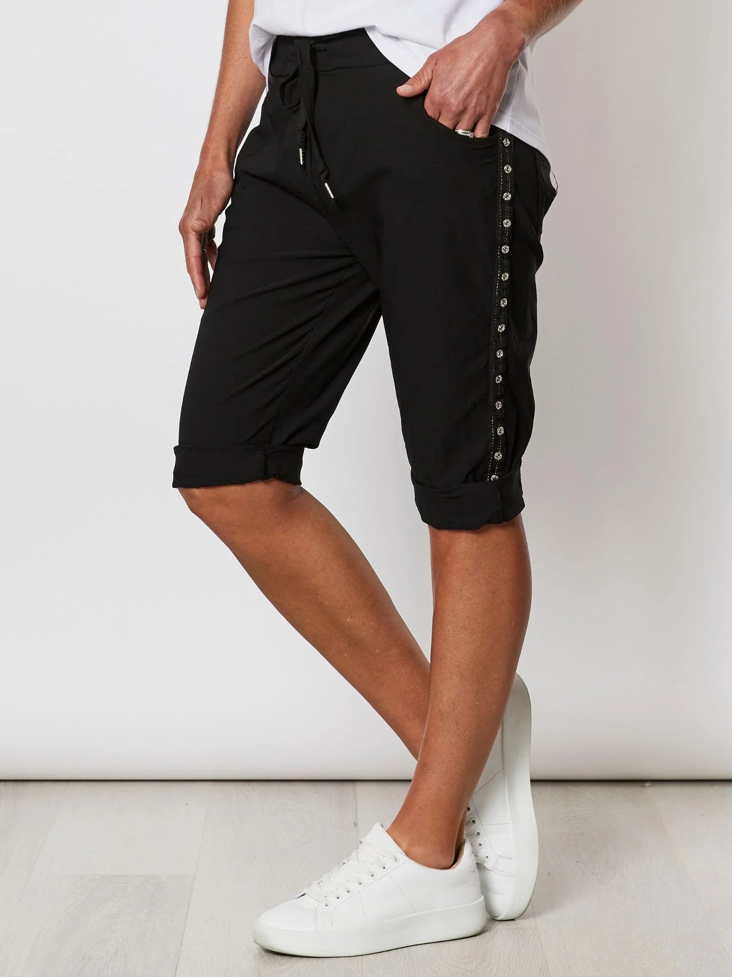 Crushed Pull On Shorts - Black