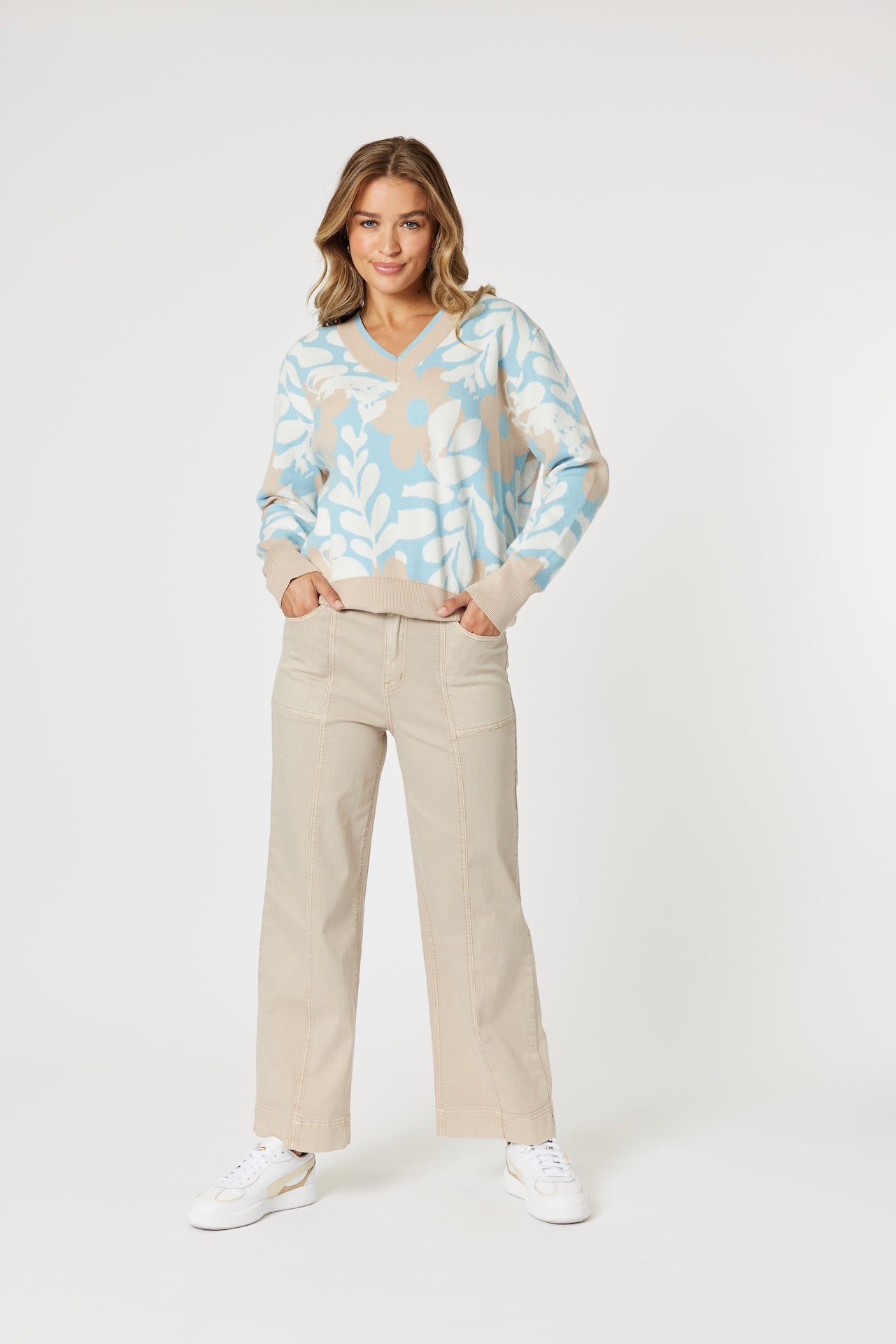 Pasadena Floral Knit - Blue/Natural