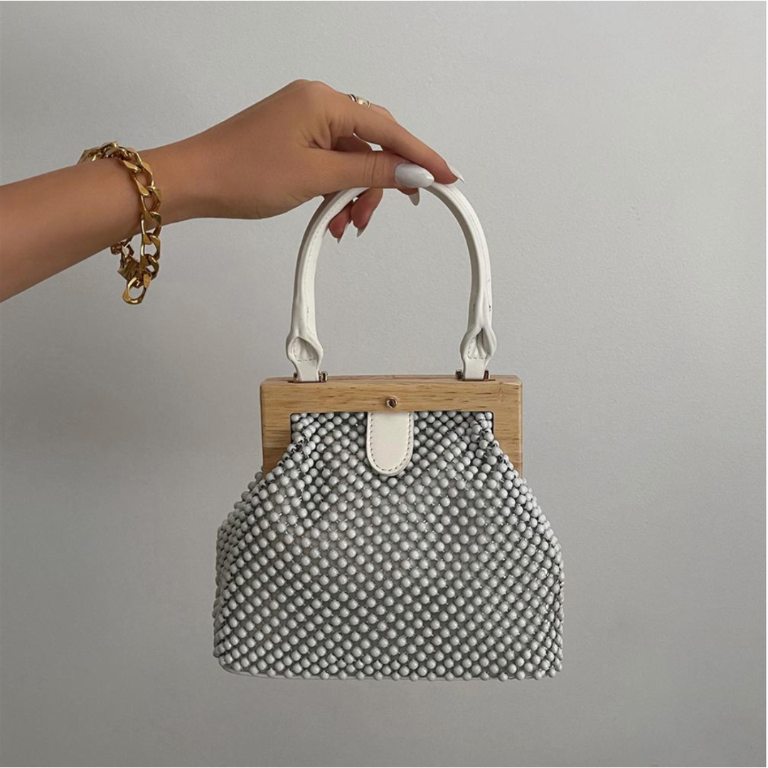 Marlo Ball Mesh Handle Bag - White