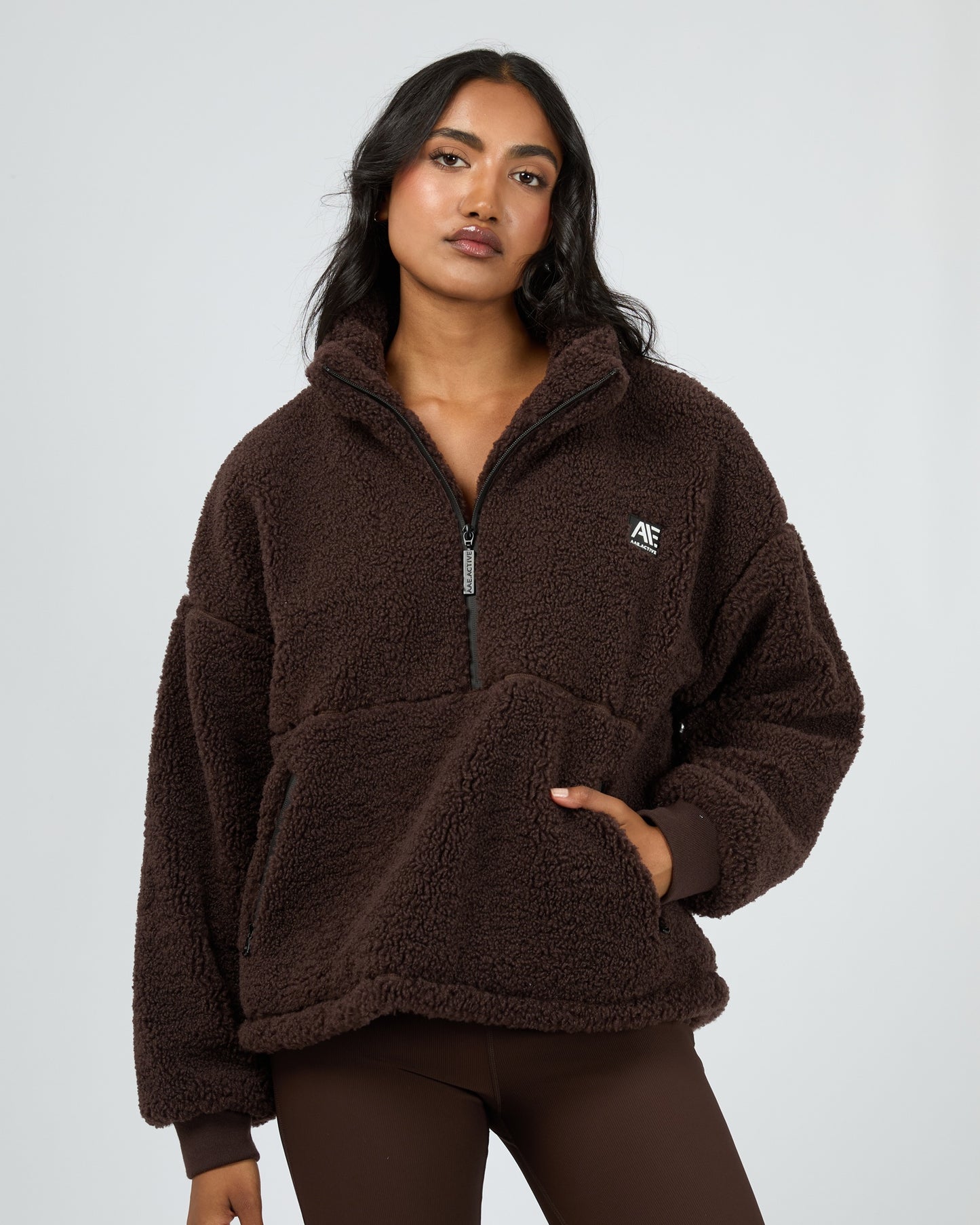 Amara Quarter Zip Teddy - Brown