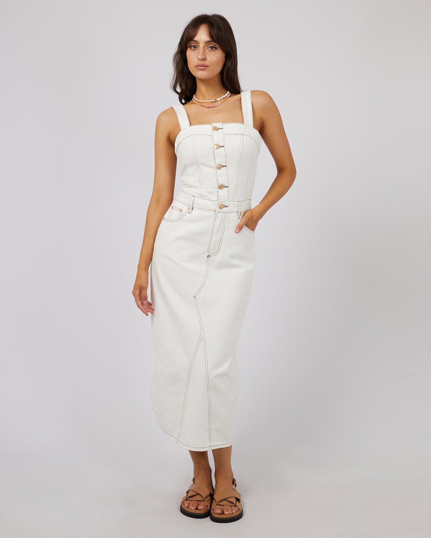 Coco Denim Midi Dress - Vintage White