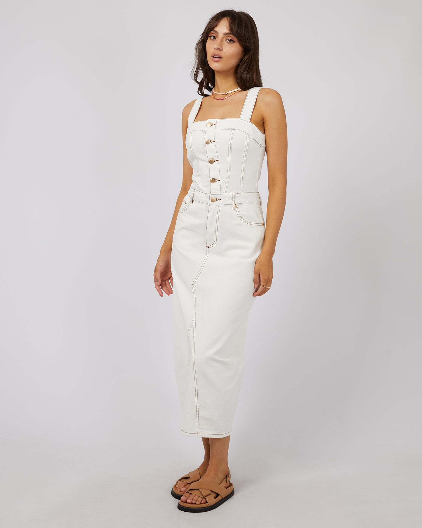 Coco Denim Midi Dress - Vintage White