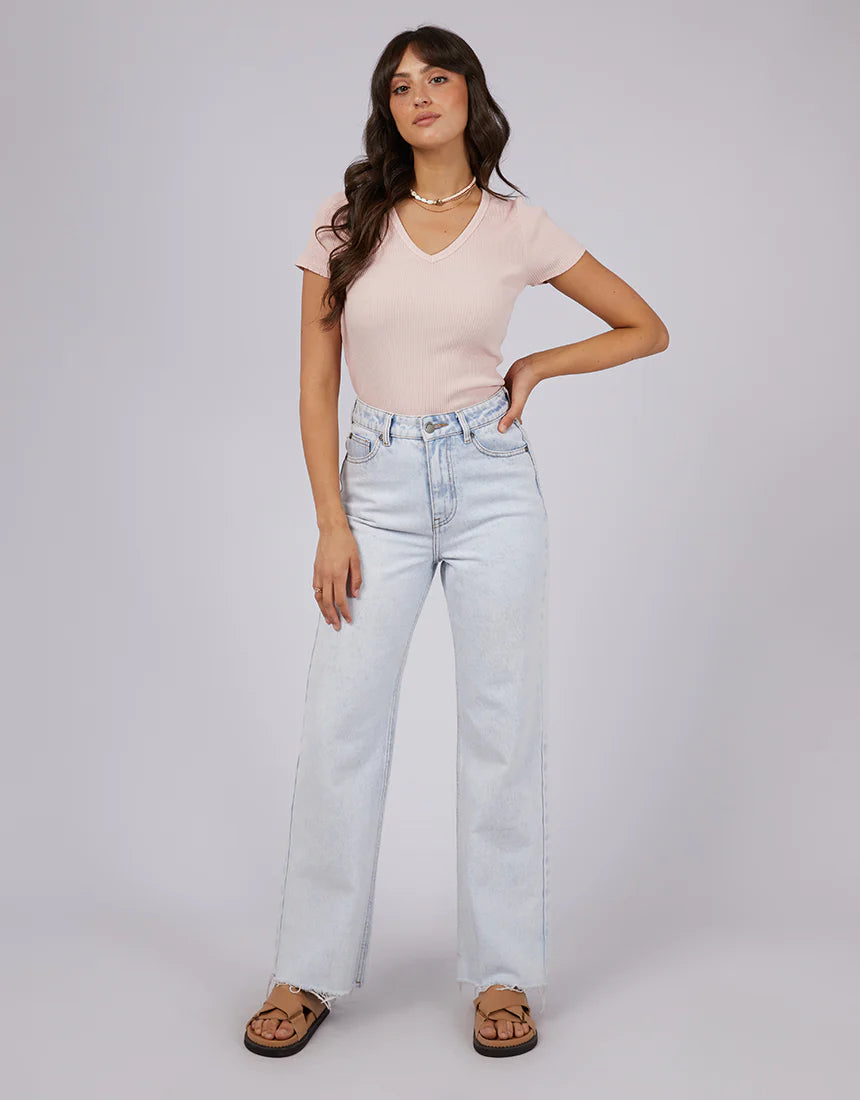 Eve Rib V Neck Tee - Pale Pink