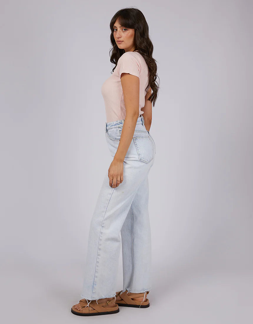 Eve Rib V Neck Tee - Pale Pink