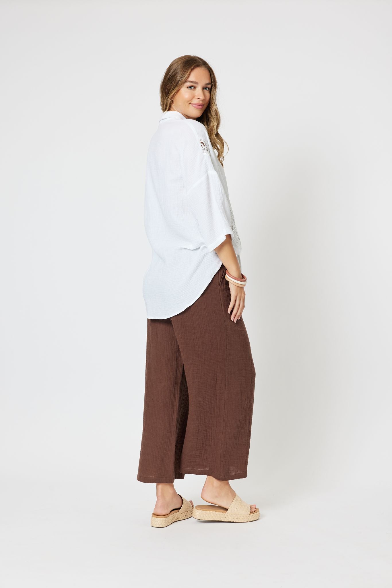 Wide Leg Cotton Pant - Chocolate