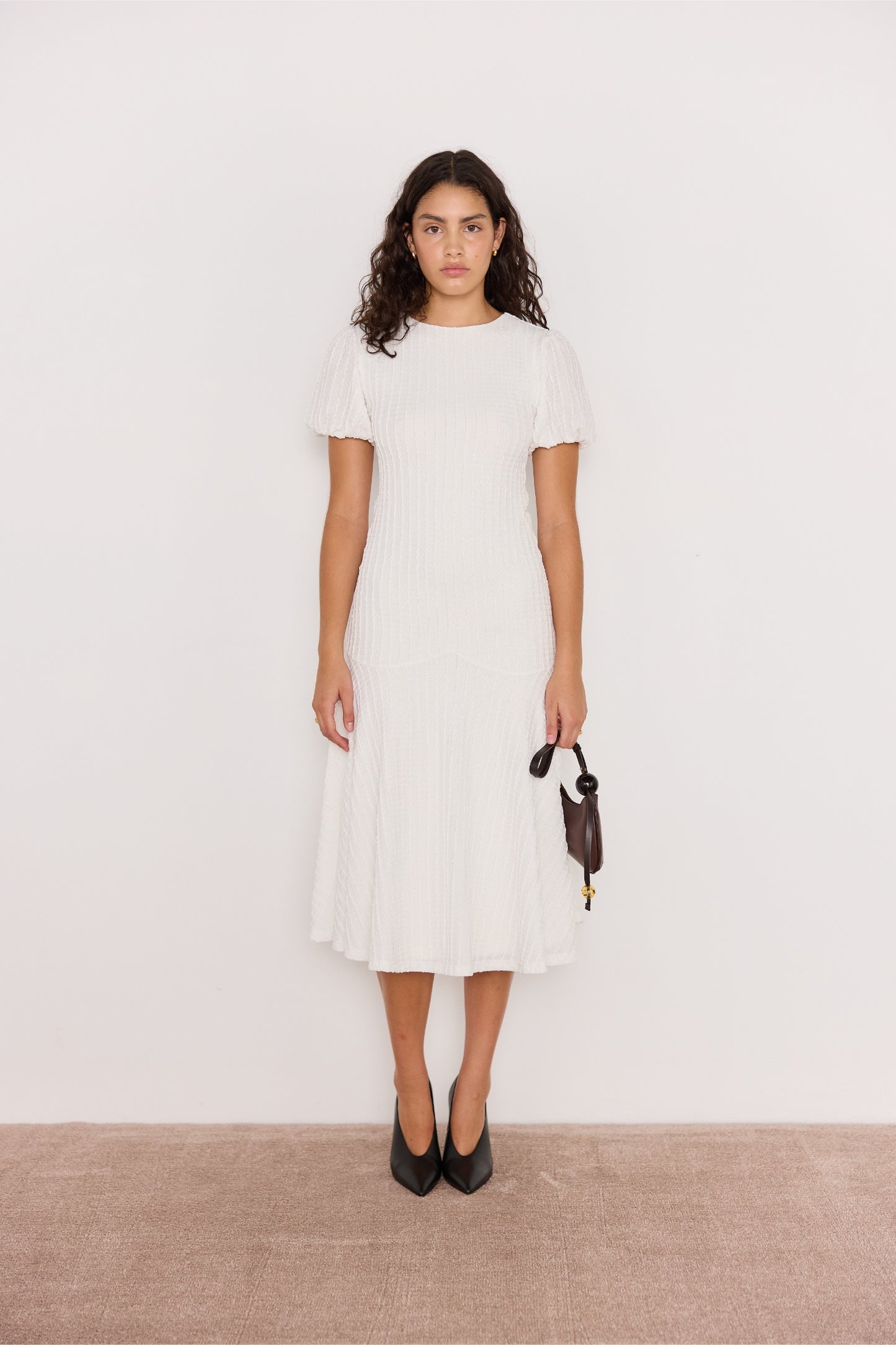 Anais Drop Waist Midi Dress - White