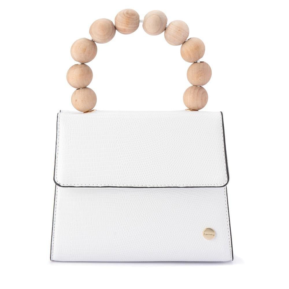 Caylee Wood Bead Handle Bag - White