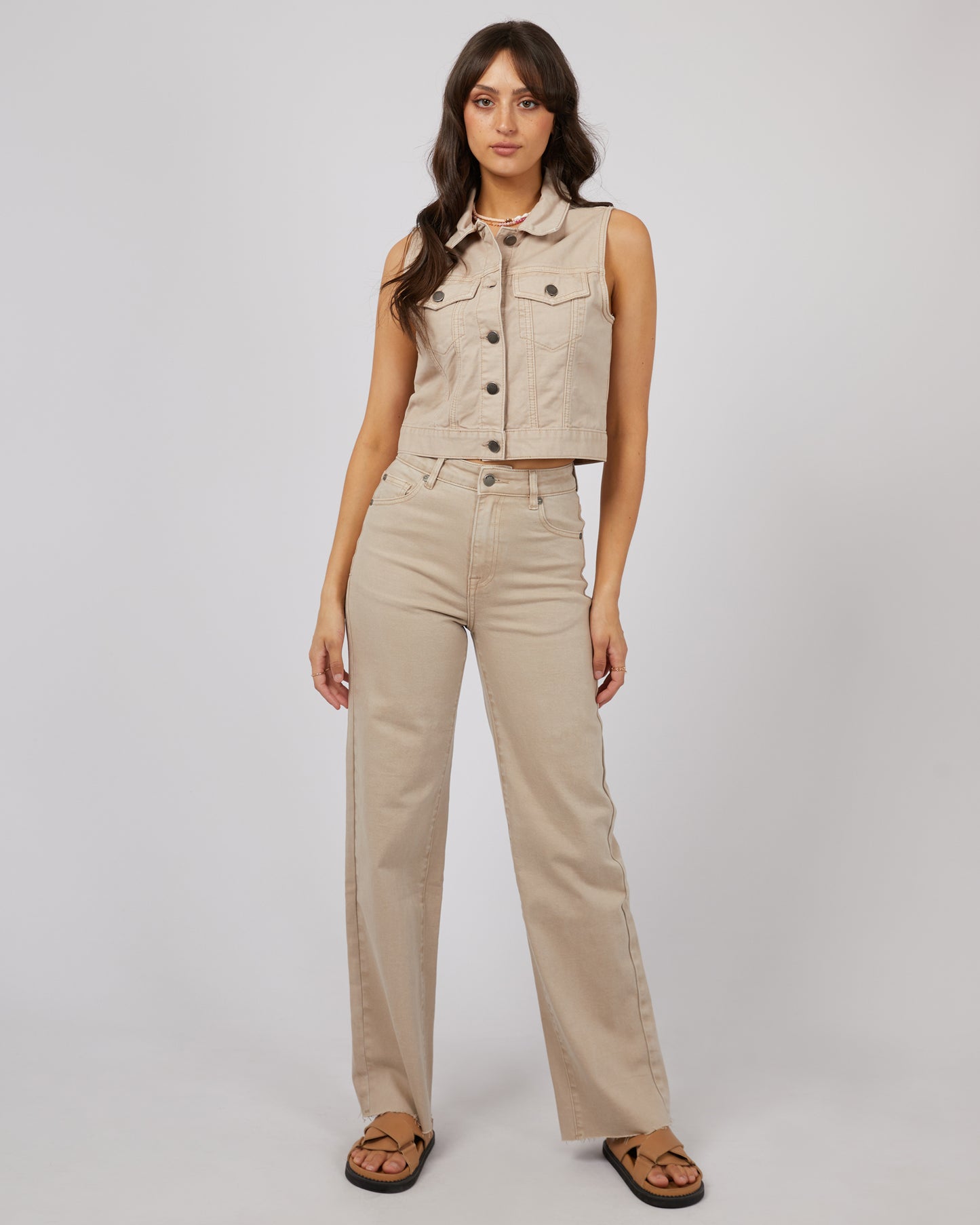 Harper Denim Vest - Beige