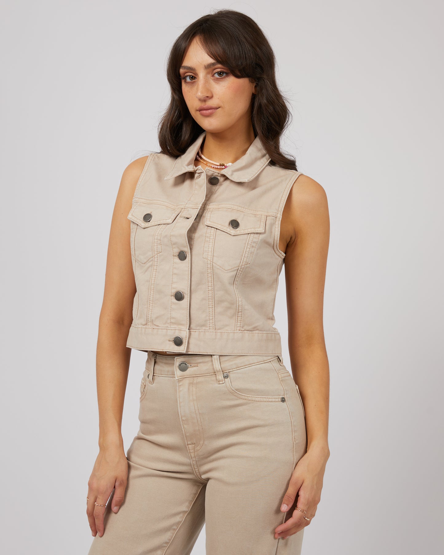 Harper Denim Vest - Beige