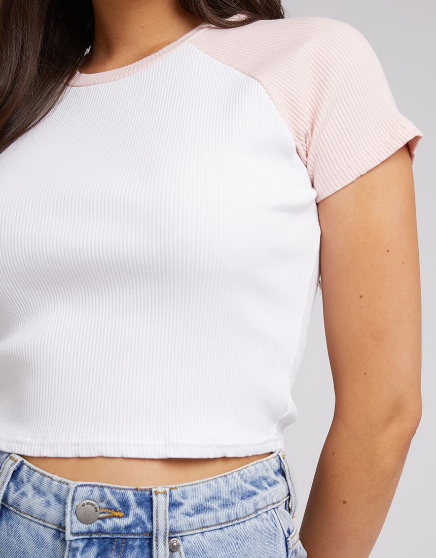 Eve Ringer Rib Tee - Pink + White