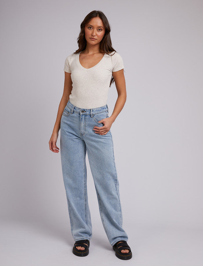 Lily V-Neck Tee - Oat