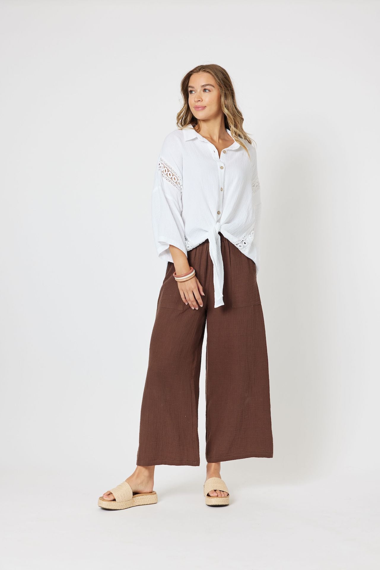Wide Leg Cotton Pant - Chocolate