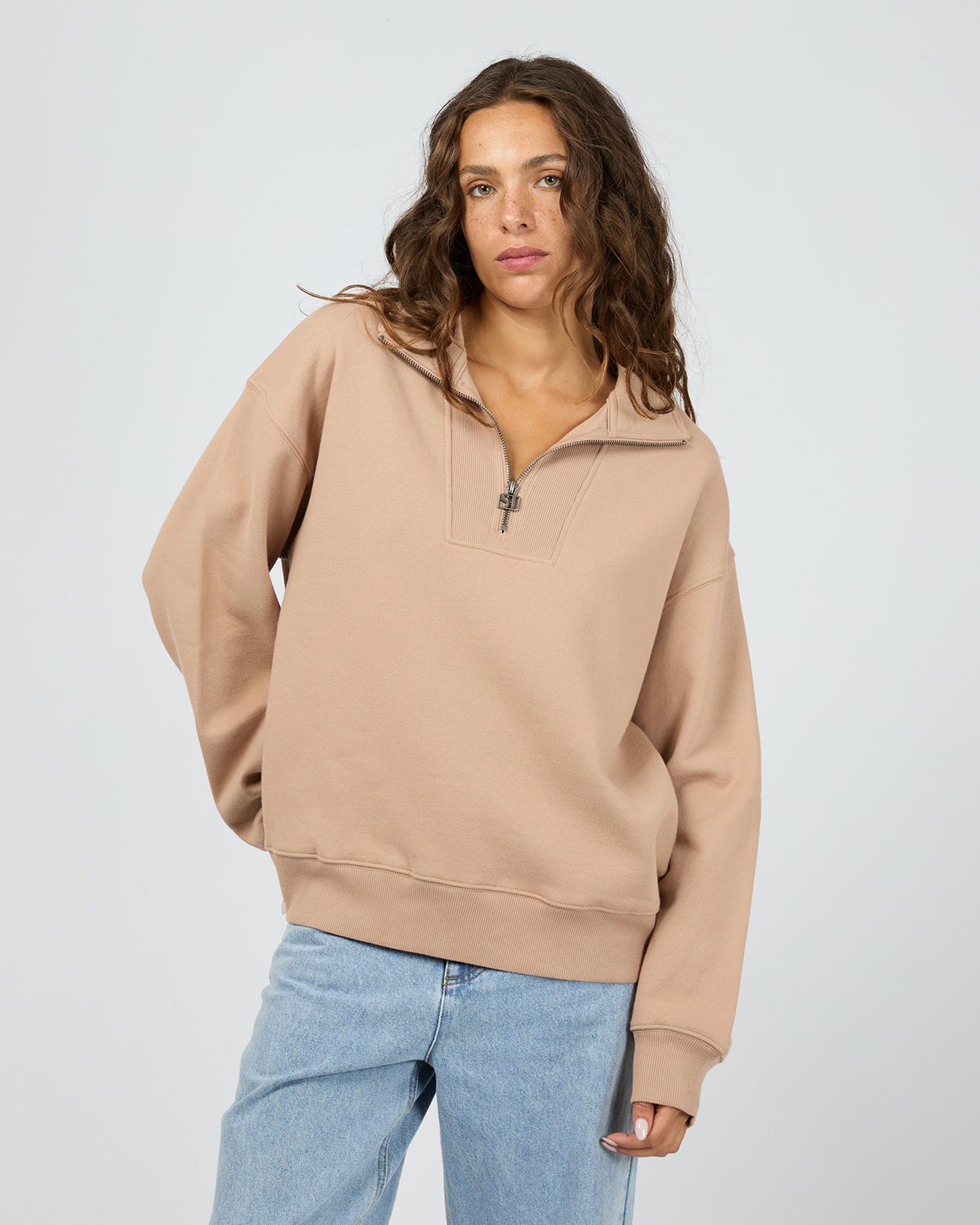 Silent Luxe 1/4 Zip Crew - Taupe