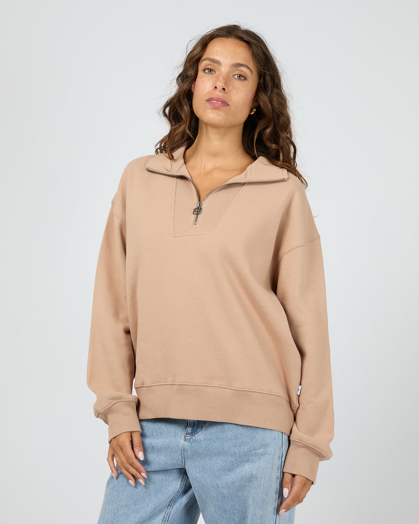 Silent Luxe 1/4 Zip Crew - Taupe