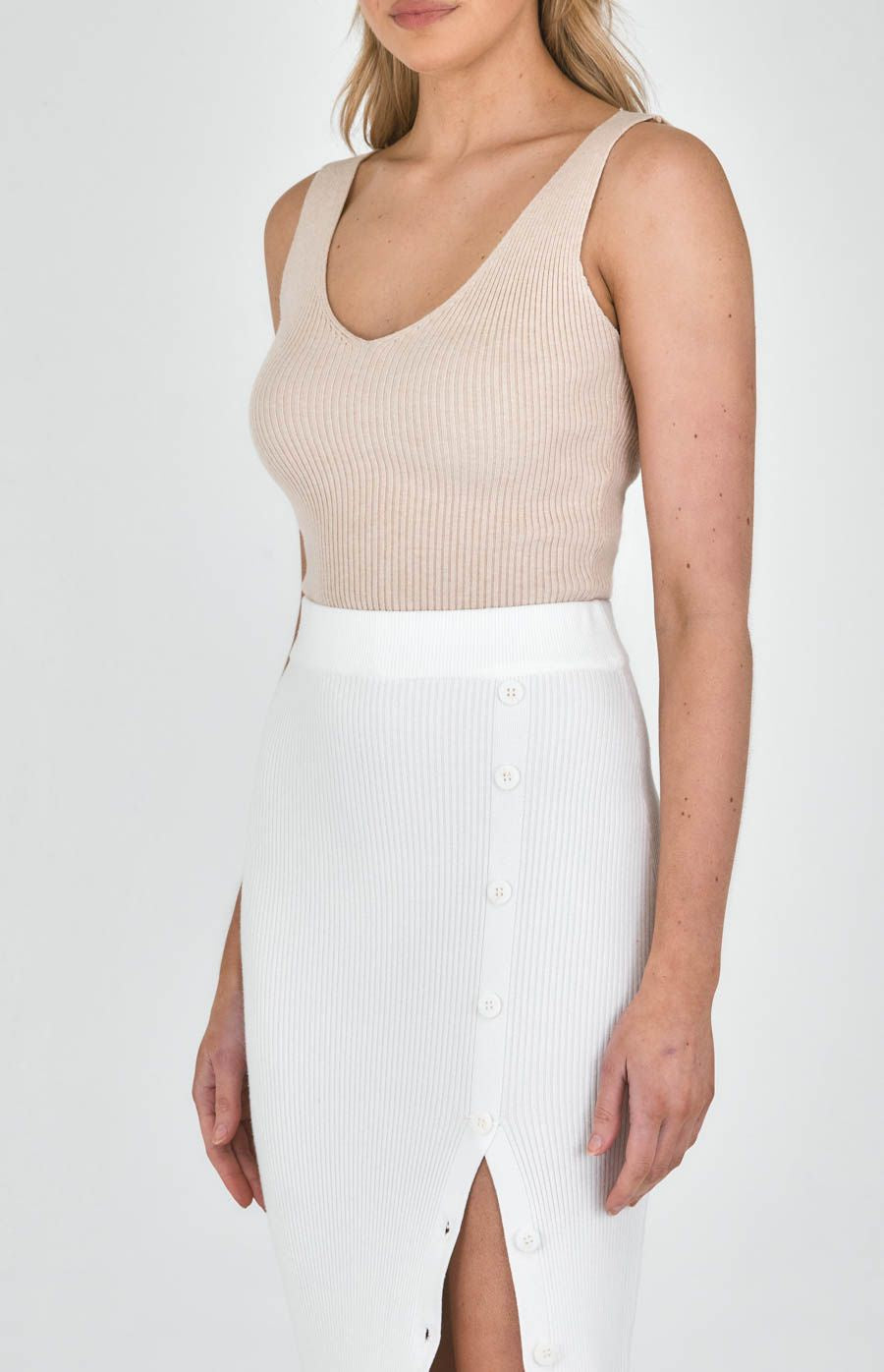 V Neck Knit Cami - Sand