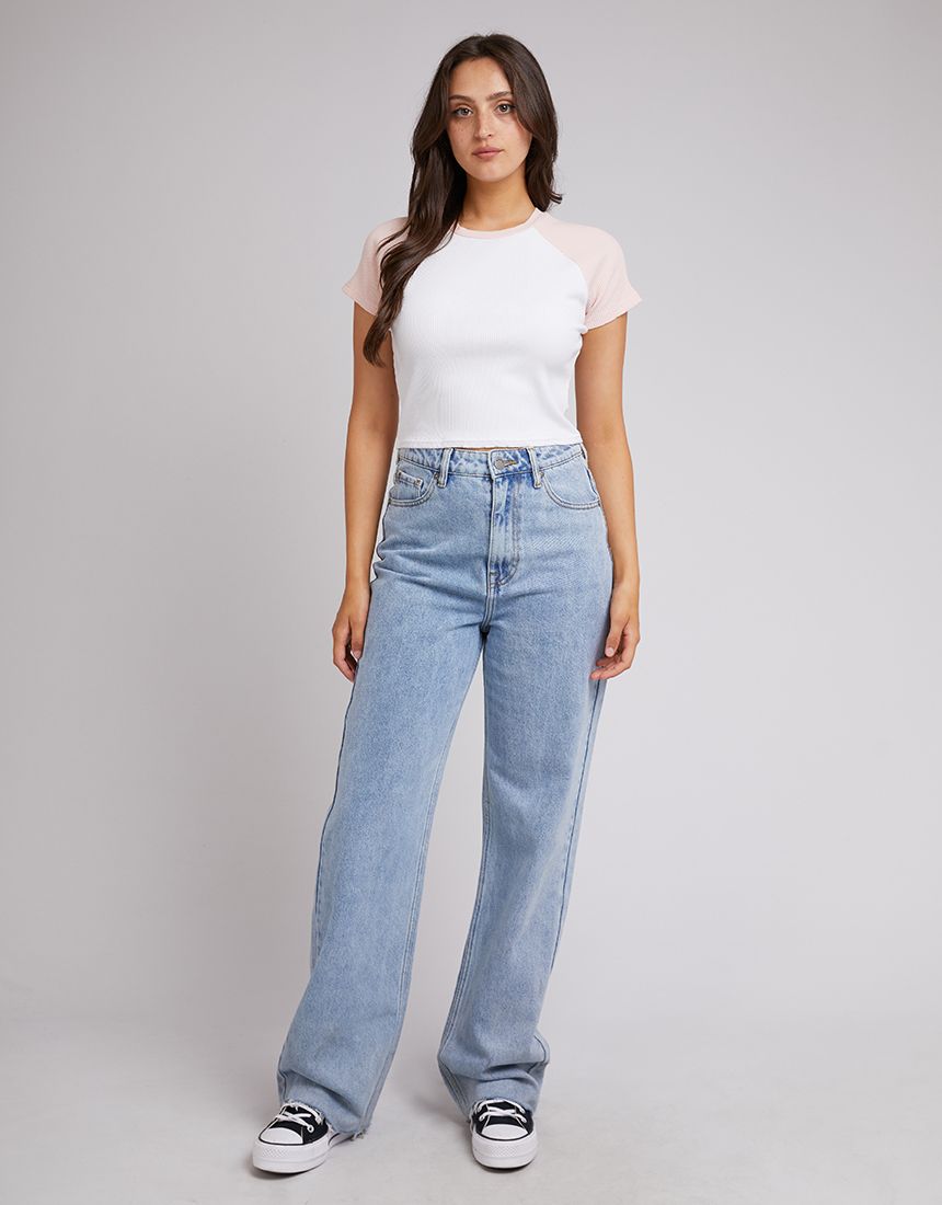 Eve Ringer Rib Tee - Pink + White
