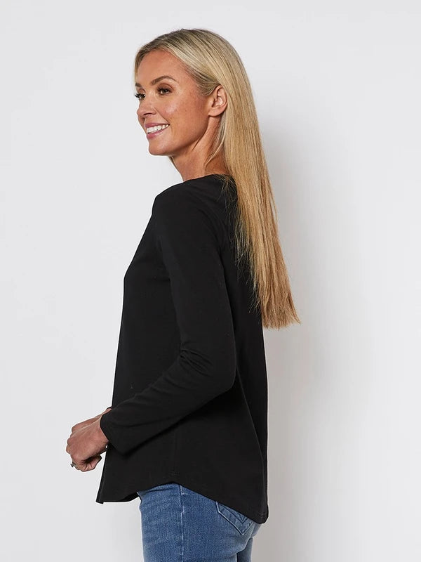 Long Sleeve Crew Neck Tee - Black