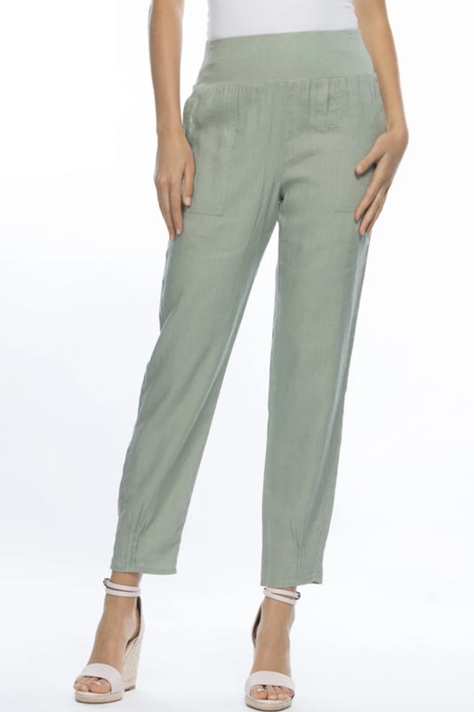 Jersey Waist Linen Pant Women Khaki | Lyn Rose Boutique