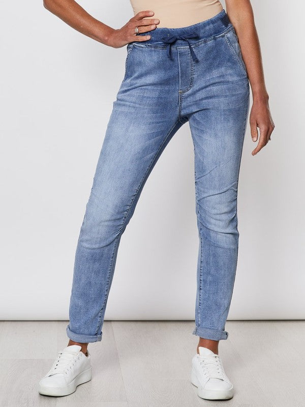 Tie front gathered jeans - Denim