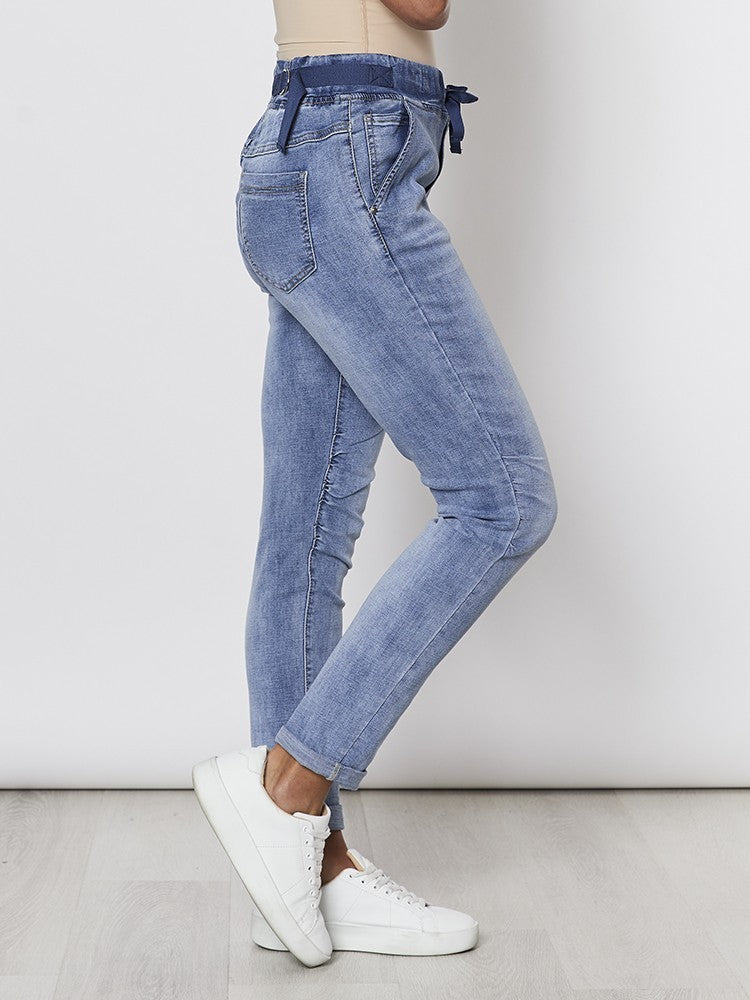 Tie front gathered jeans - Denim
