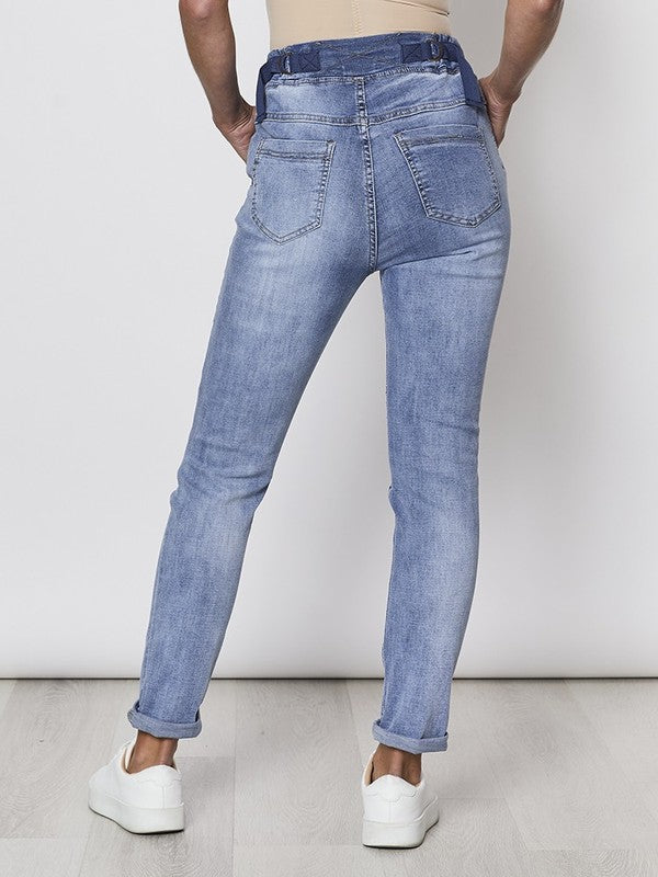Tie front gathered jeans - Denim