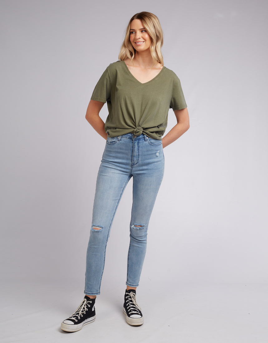 V Neck Tie Tee - Khaki