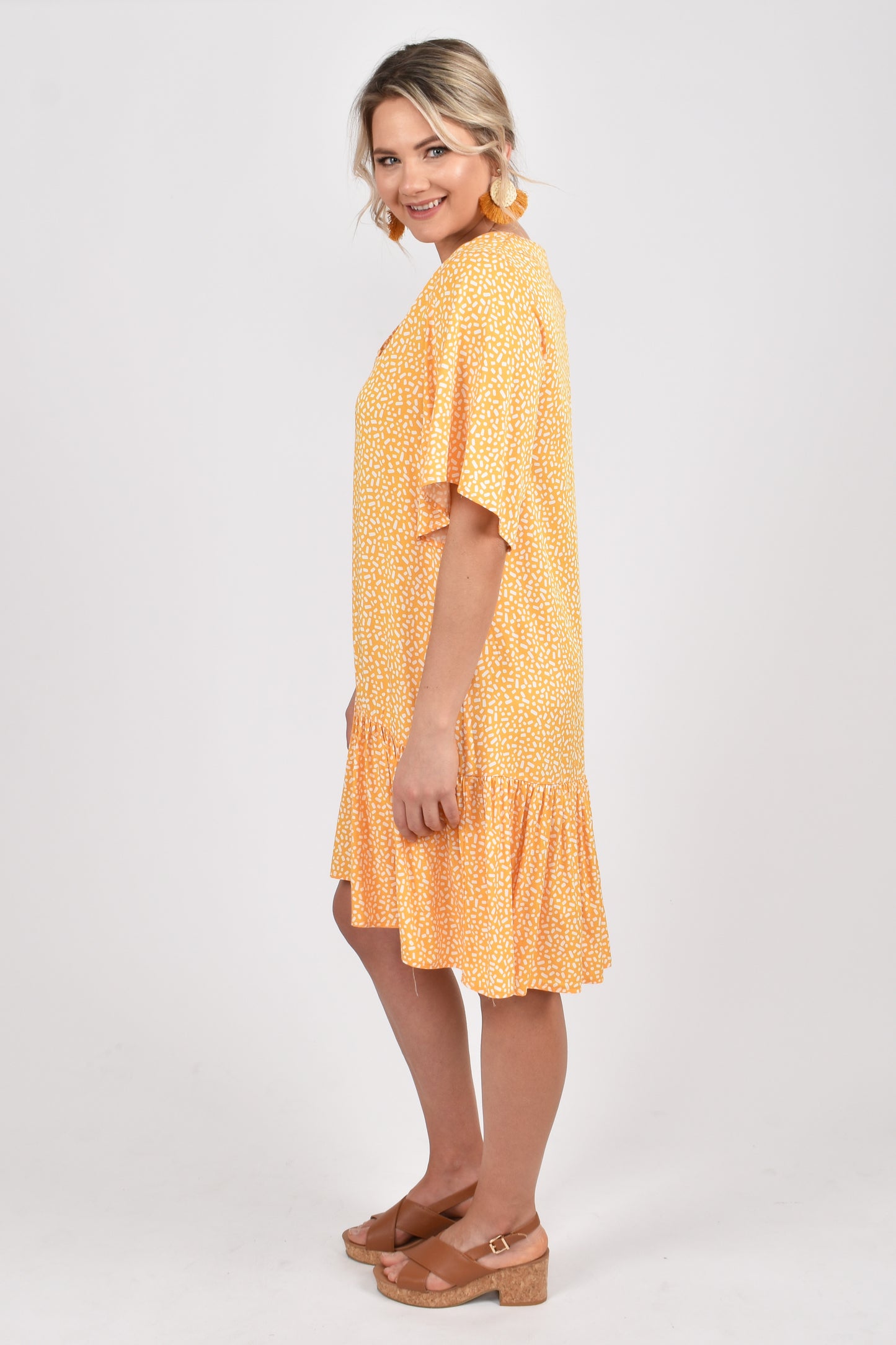 Button Down Frill Women Dress Sunshine | Lyn Rose Boutique