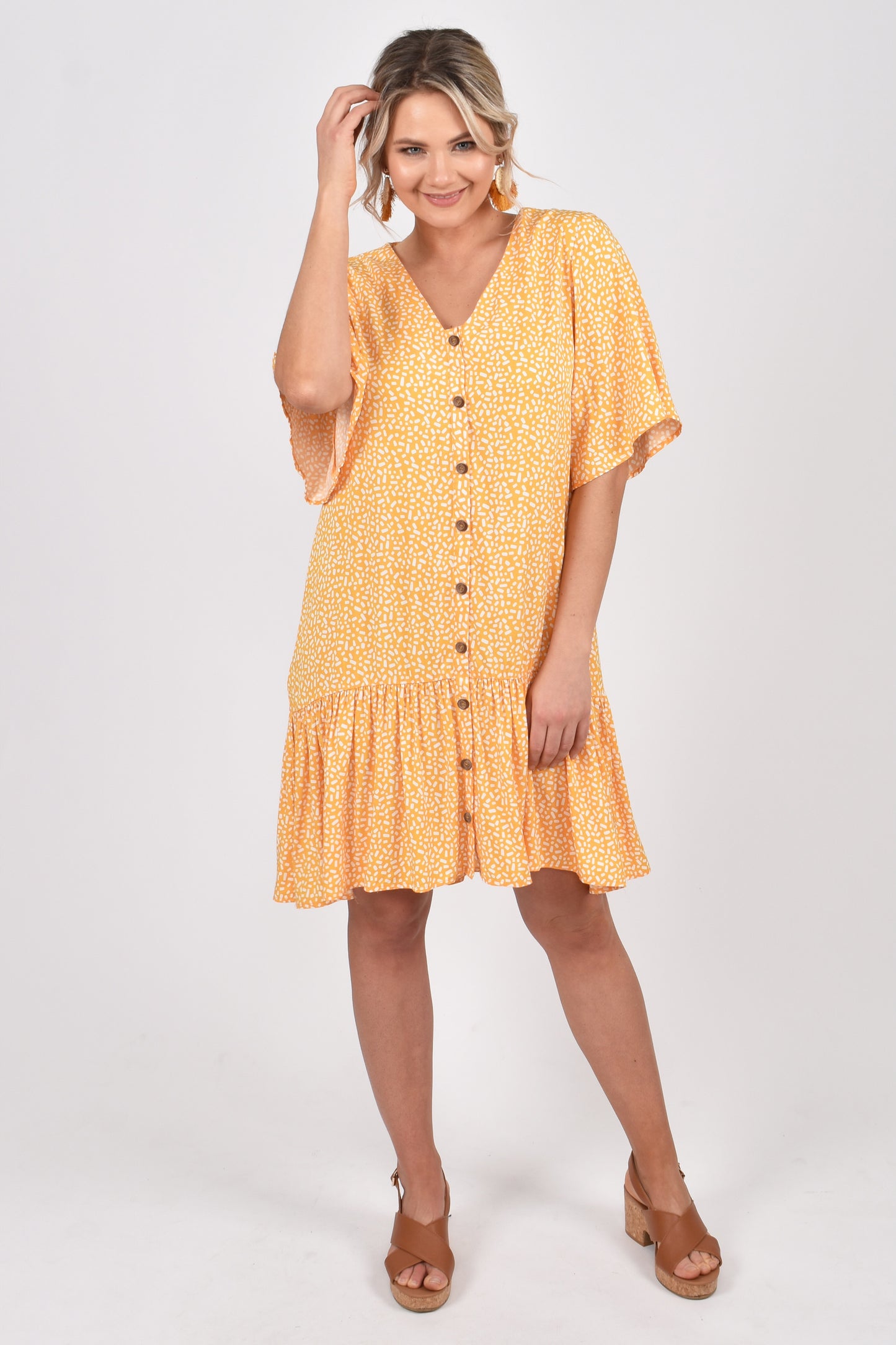 Button Down Frill Women Dress Sunshine | Lyn Rose Boutique