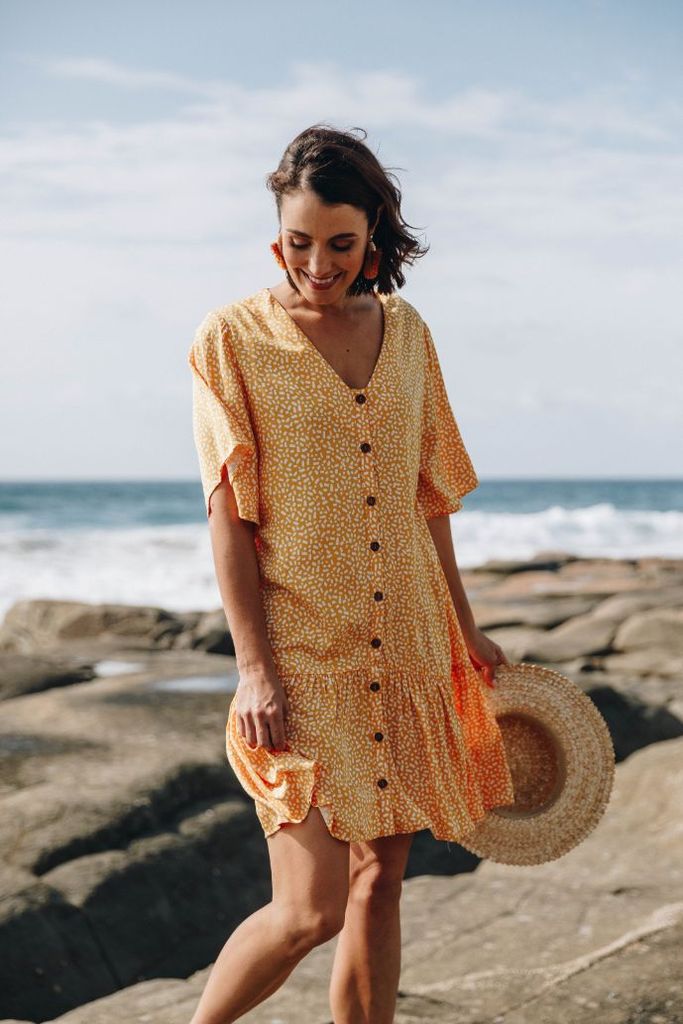 Button Down Frill Women Dress Sunshine | Lyn Rose Boutique